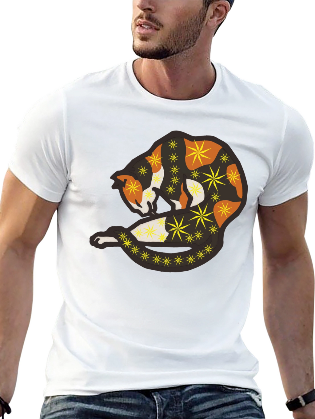Abstract Cat Starry Graphic Tee - Black Unisex Shirt