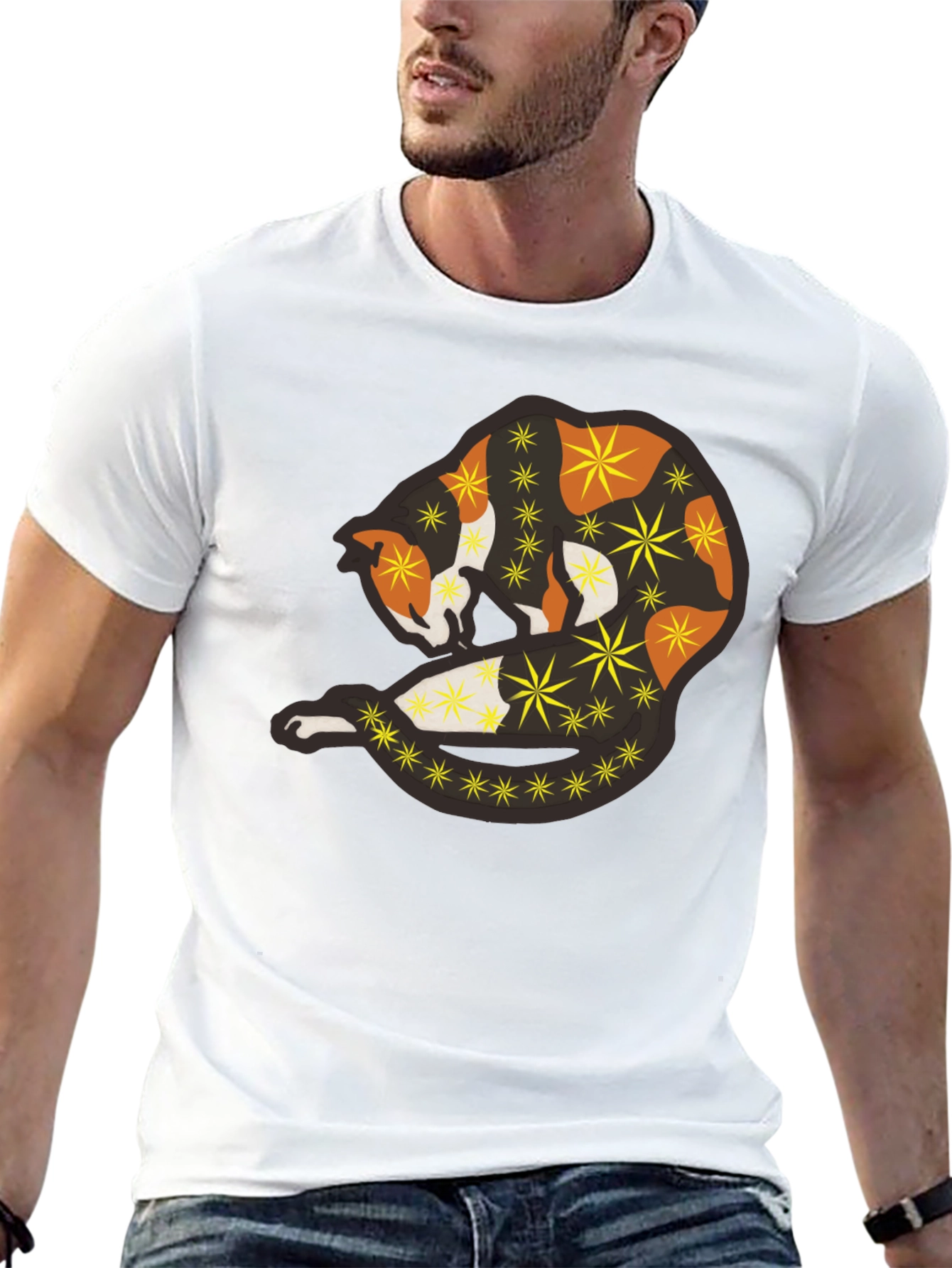 Abstract Cat Starry Graphic Tee - Black Unisex Shirt
