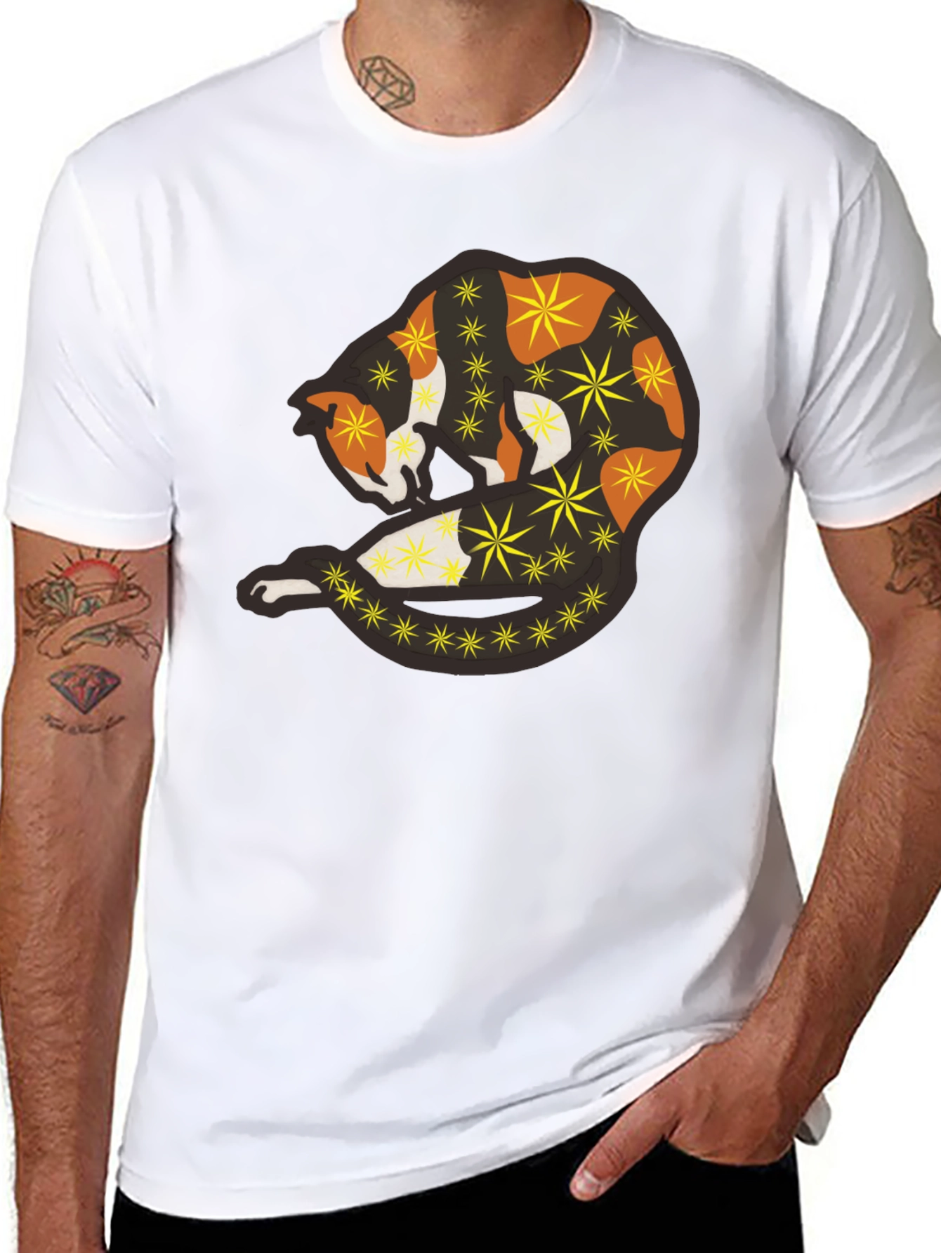 Abstract Cat Starry Graphic Tee - Black Unisex Shirt