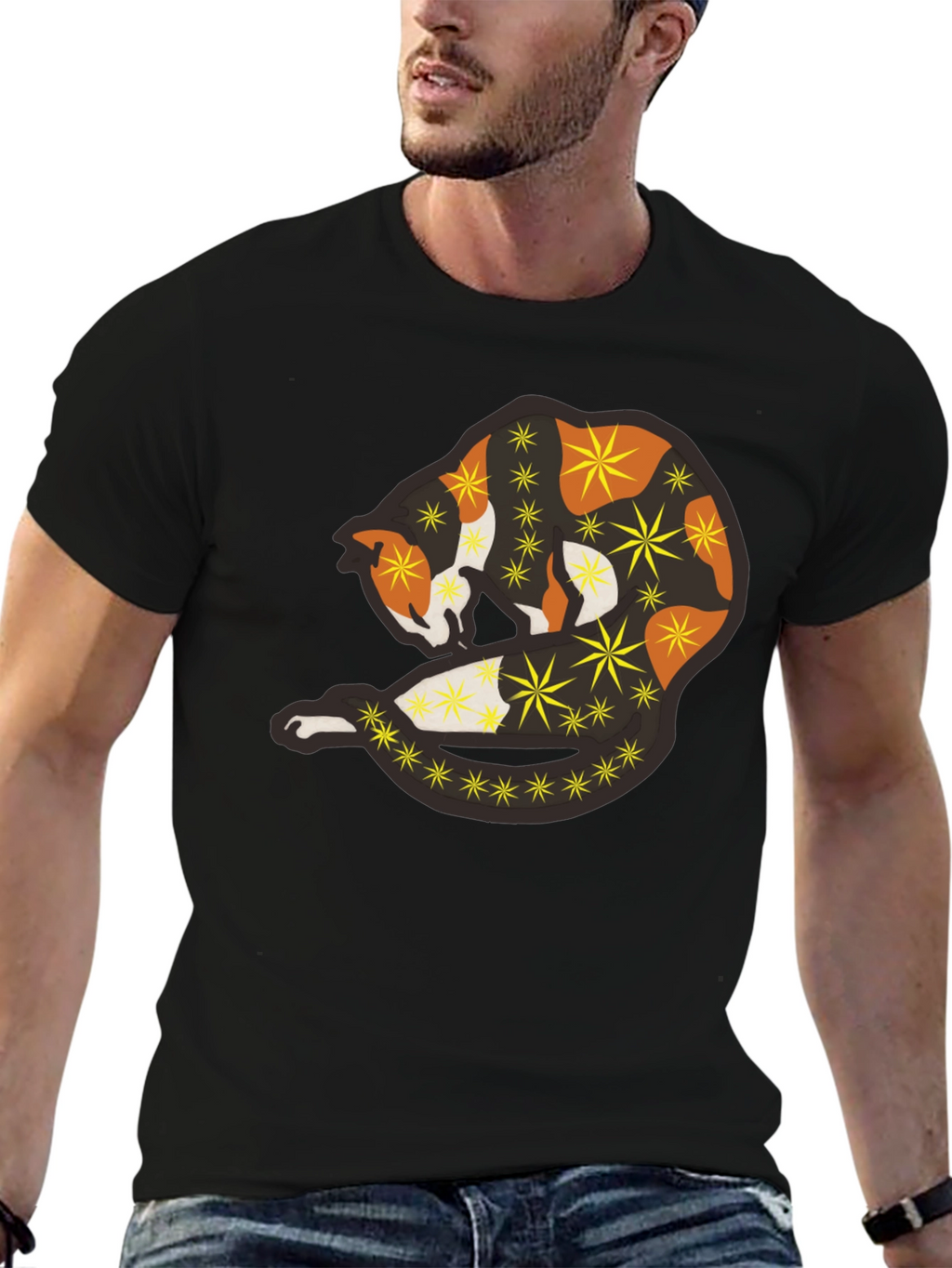 Abstract Cat Starry Graphic Tee - Black Unisex Shirt