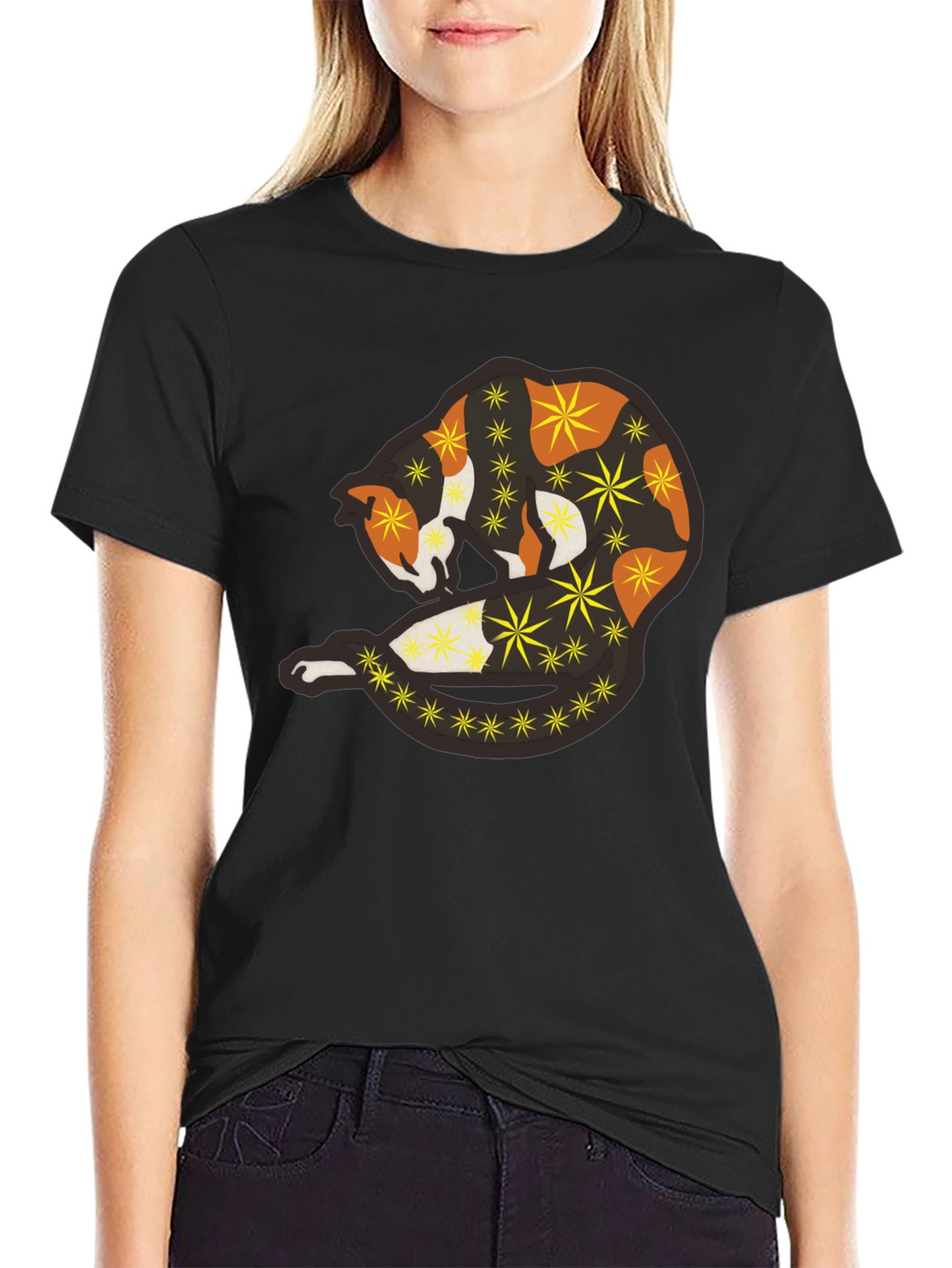 Abstract Cat Starry Graphic Tee - Black Unisex Shirt