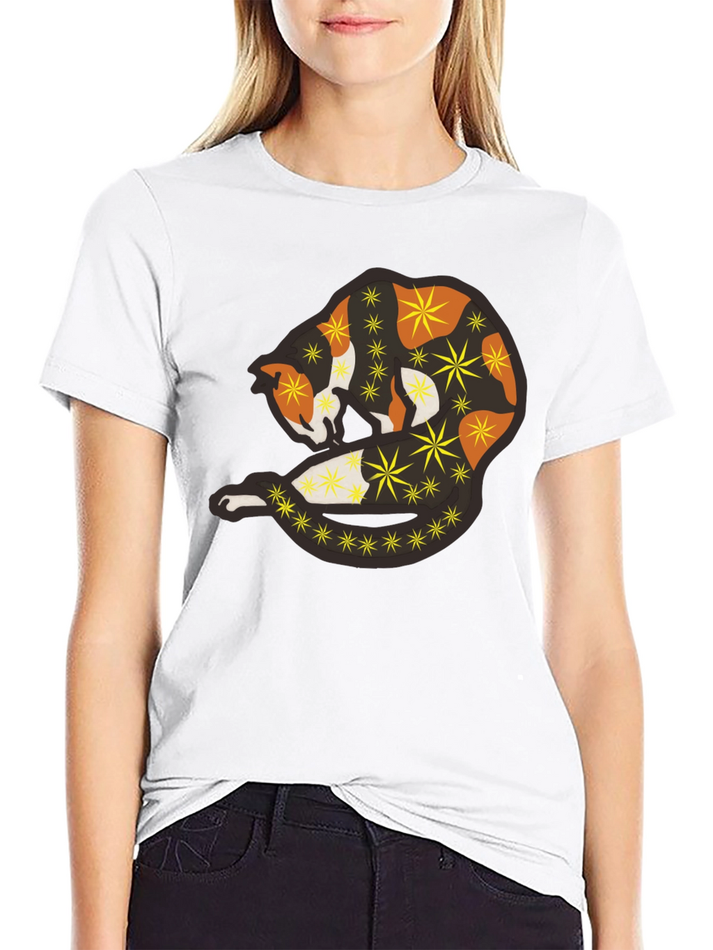 Abstract Cat Starry Graphic Tee - Black Unisex Shirt