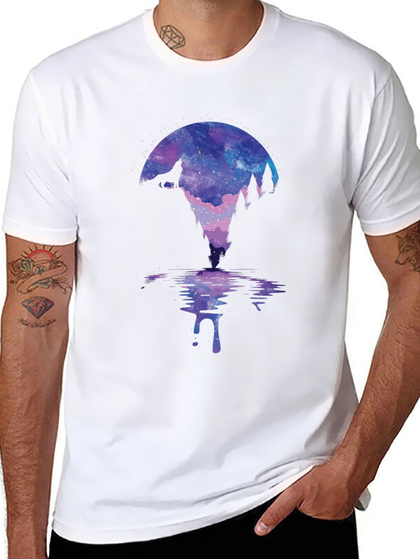 Wolf Galaxy Print Black T-Shirt