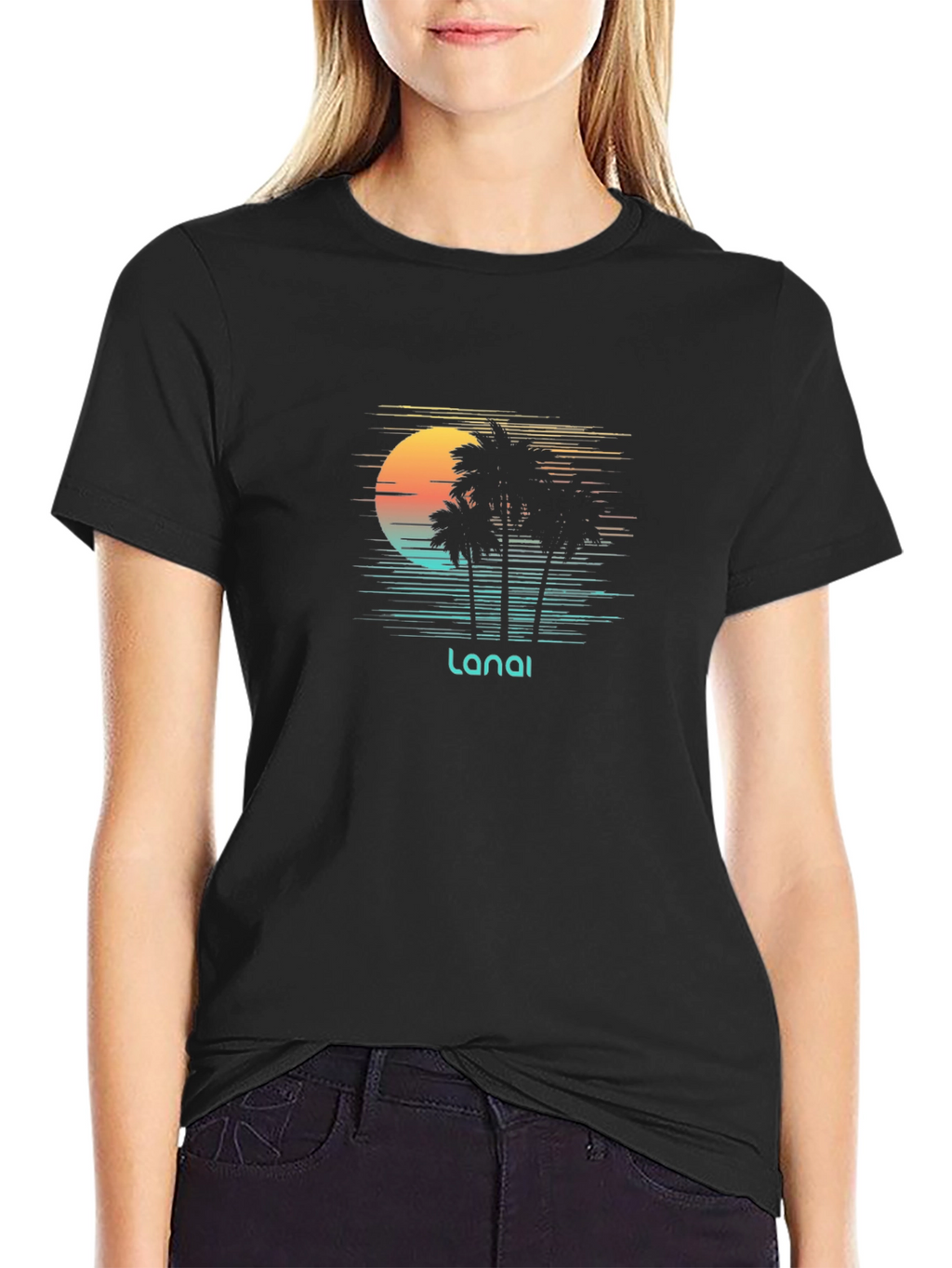 Lanai Sunset Palm Tee - Black Graphic T-Shirt