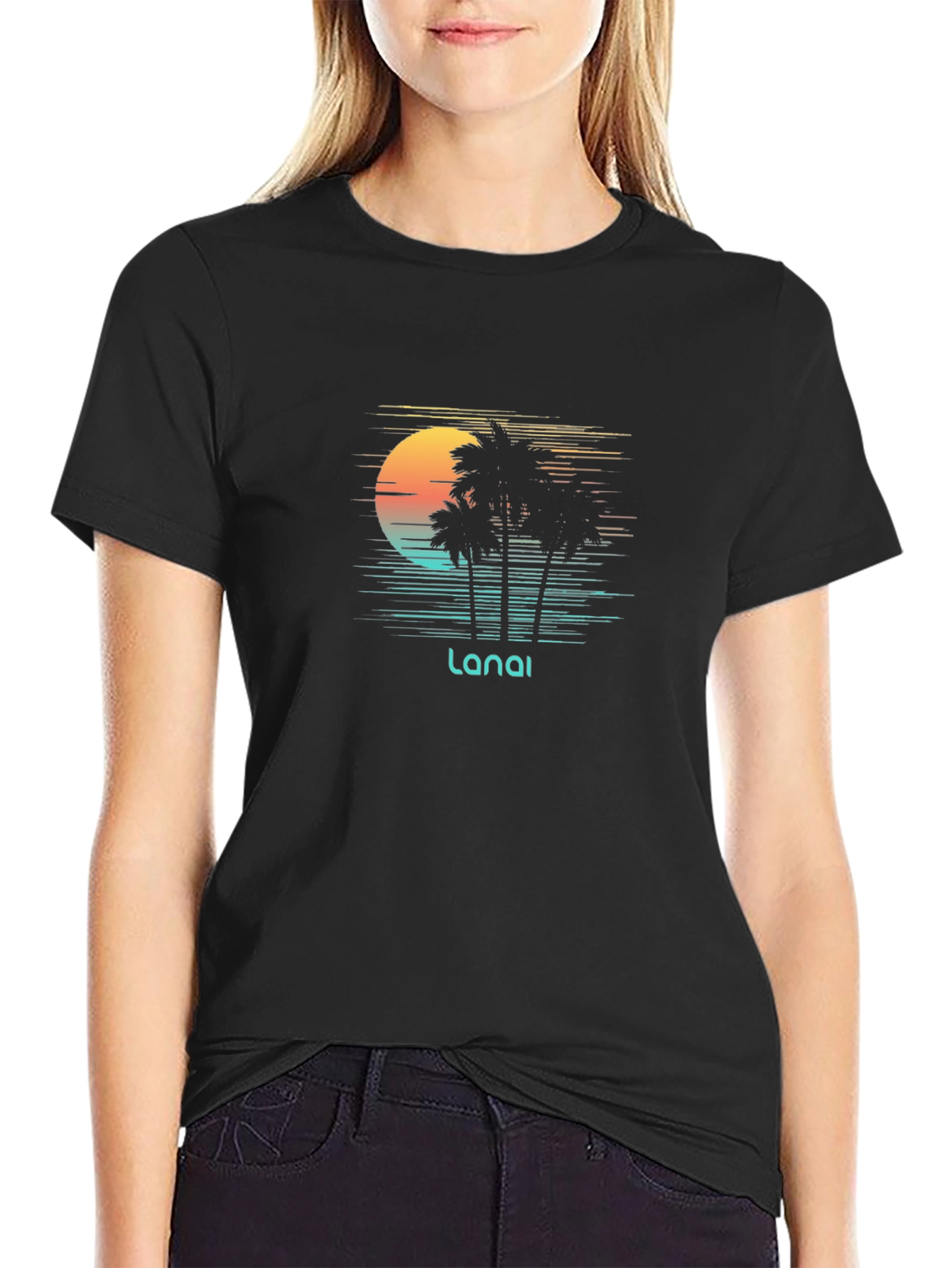 Lanai Sunset Palm Tee - Black Graphic T-Shirt