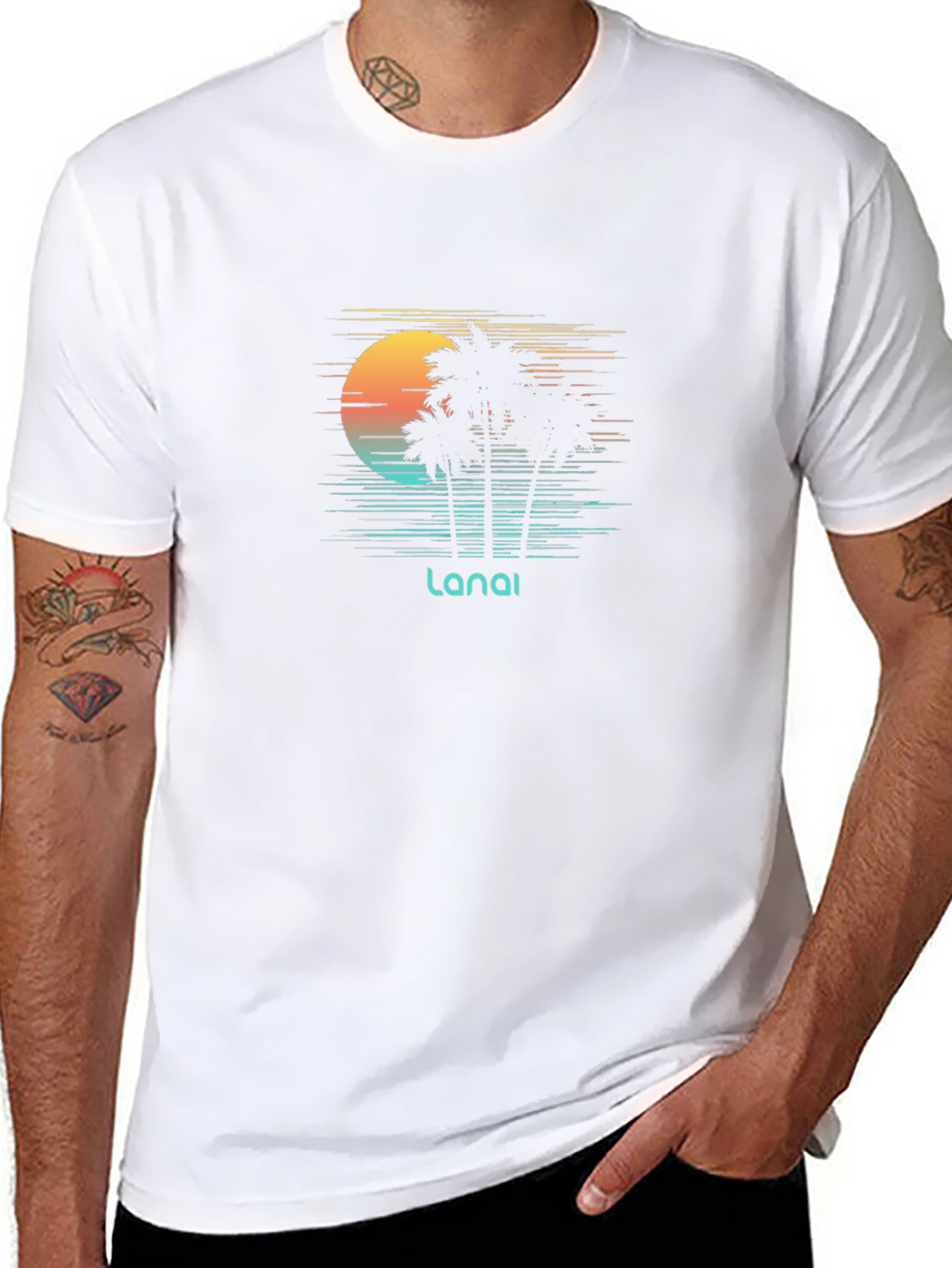 Lanai Sunset Palm Tee - Black Graphic T-Shirt