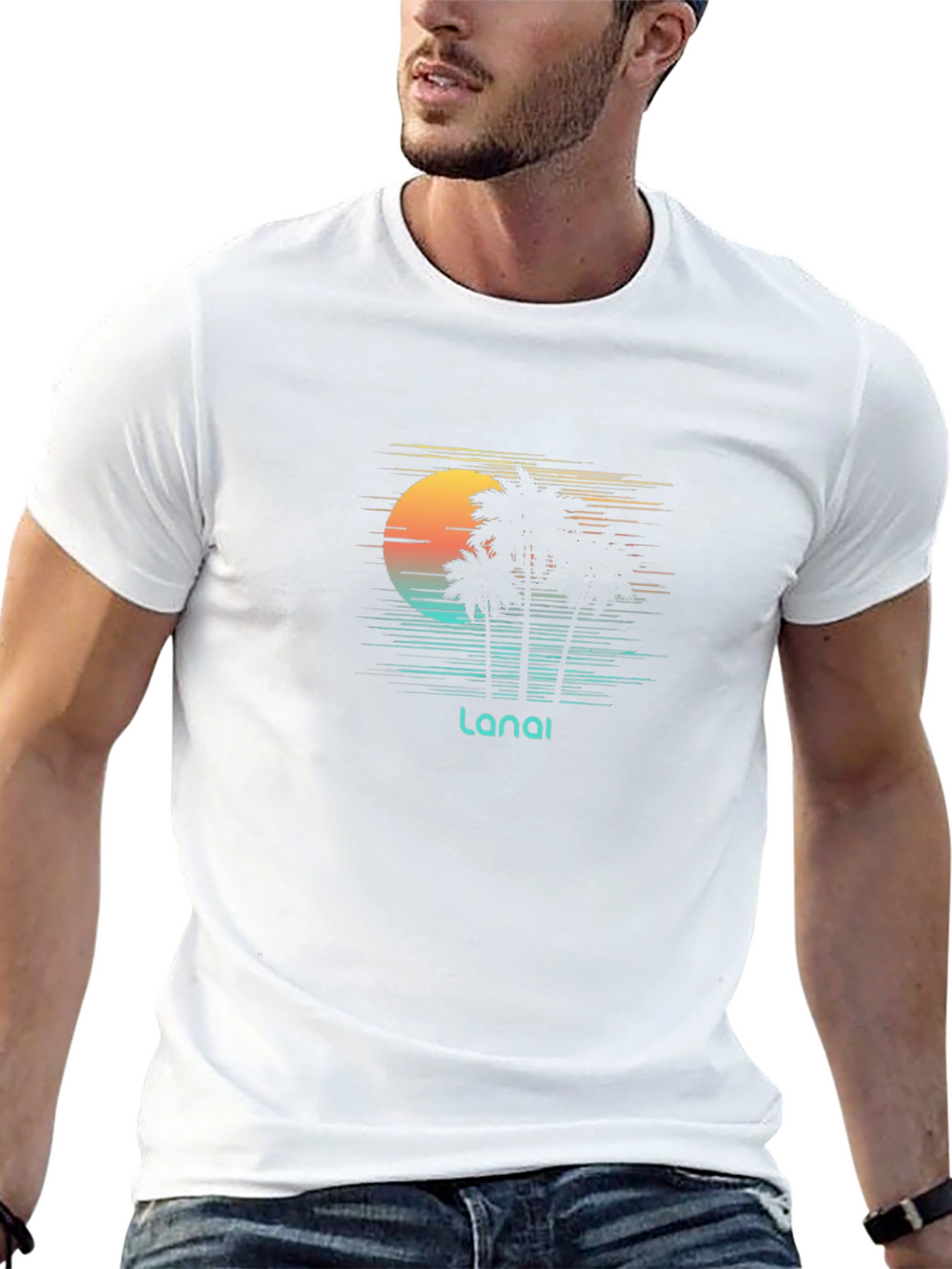 Lanai Sunset Palm Tee - Black Graphic T-Shirt