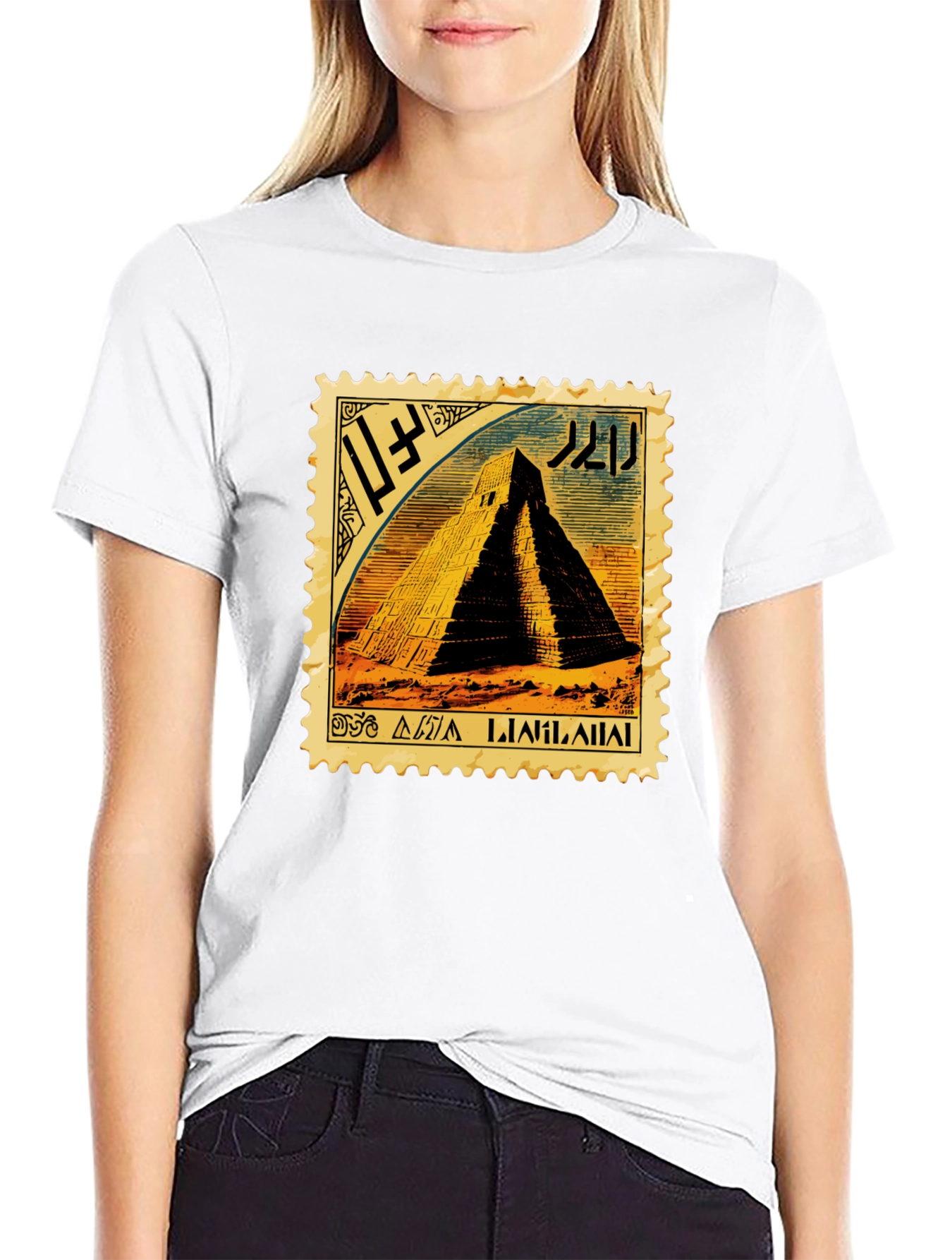 Vintage Aztec Pyramid Stamp Design T-Shirt