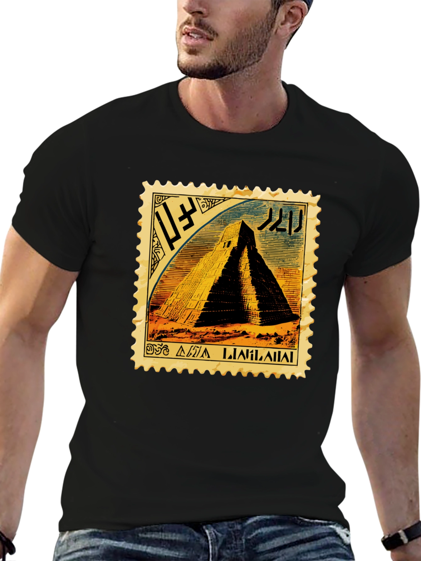 Vintage Aztec Pyramid Stamp Design T-Shirt