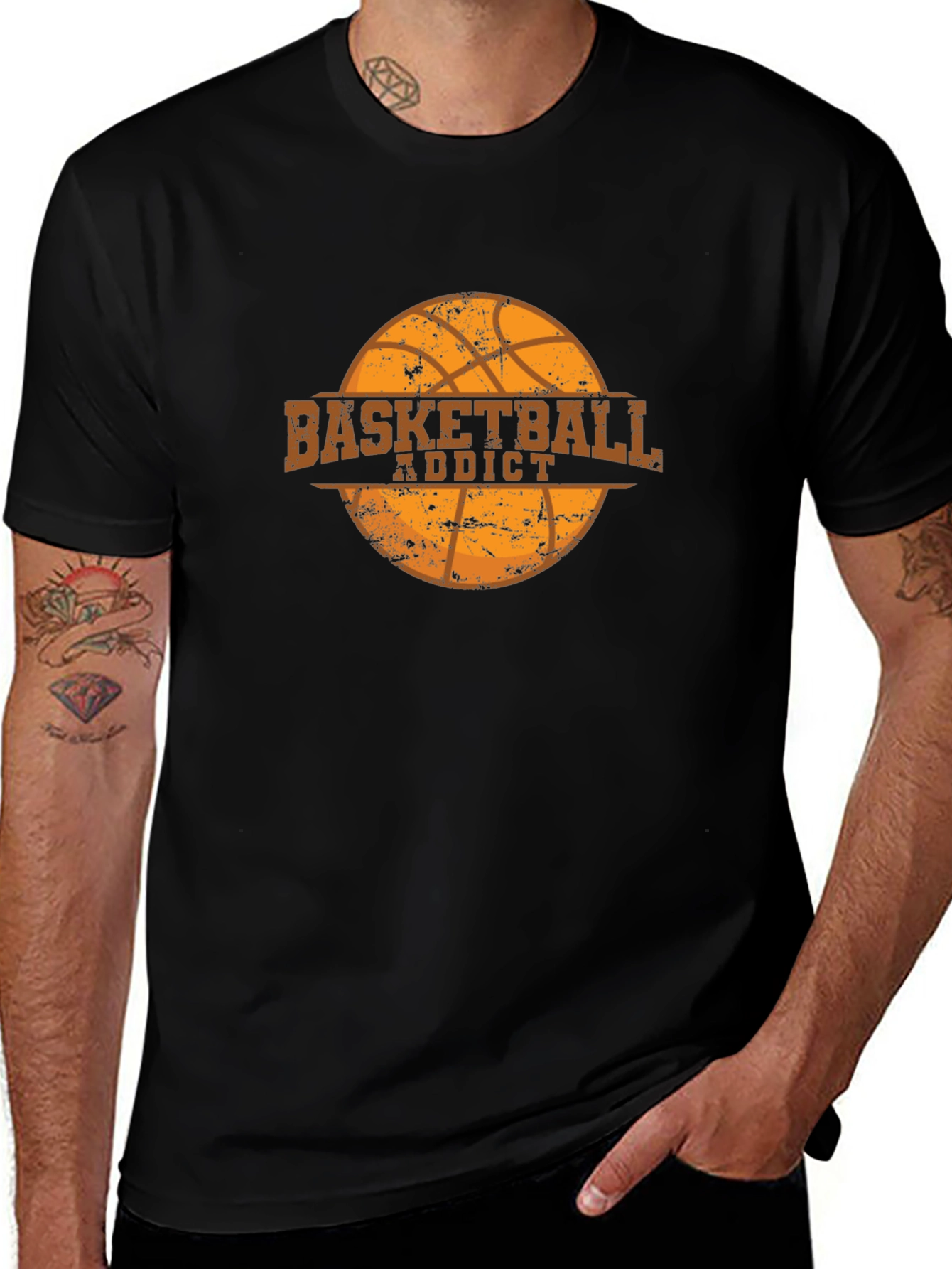 Basketball Addict Graphic Tee - Black Cotton T-Shirt