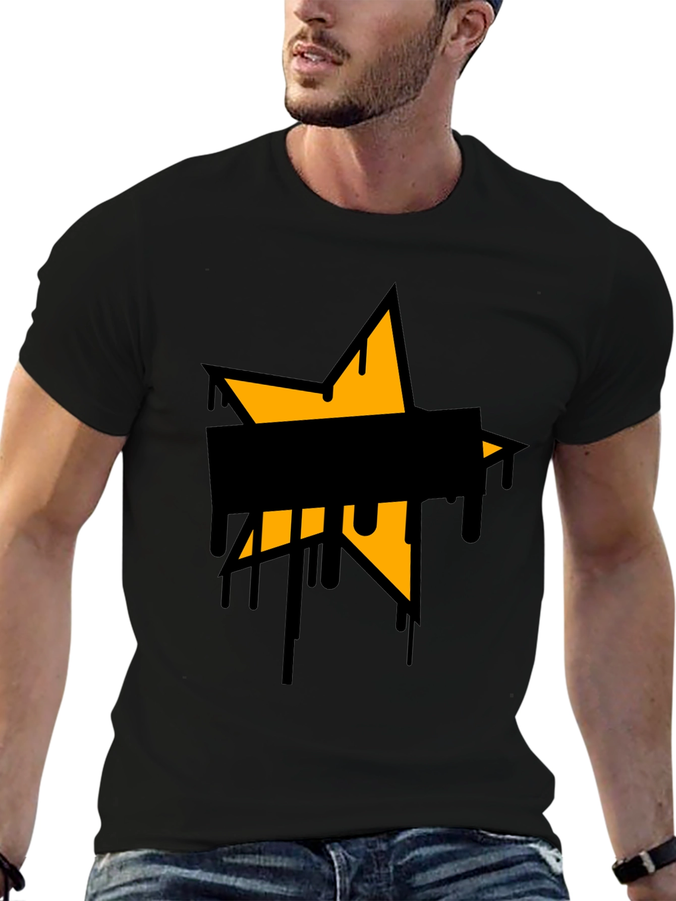 Mens Black T-Shirt with Star Graphic