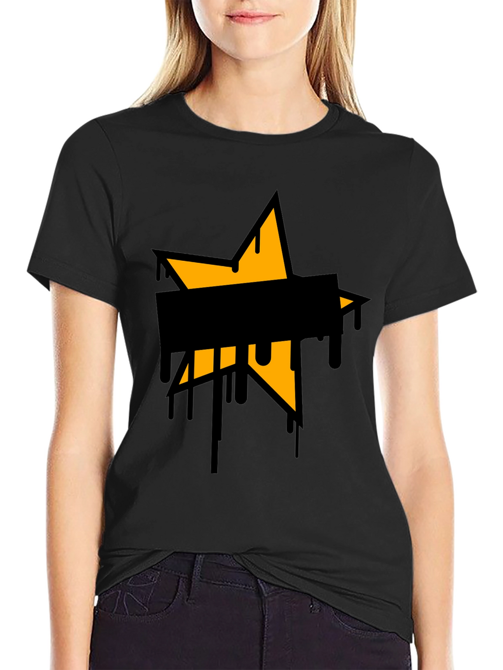 Mens Black T-Shirt with Star Graphic