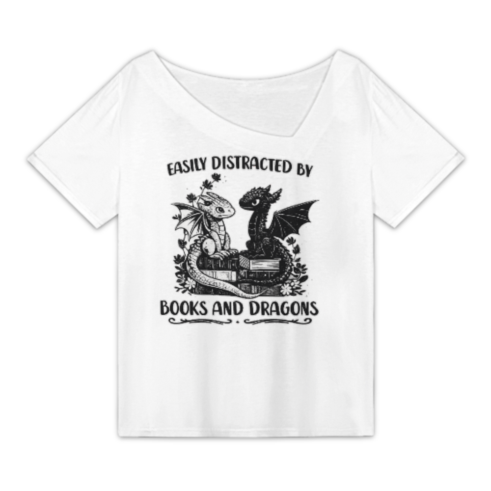 Easily Distracted By Books And Dragons Fantasy Reader Graphic Tee(z800)