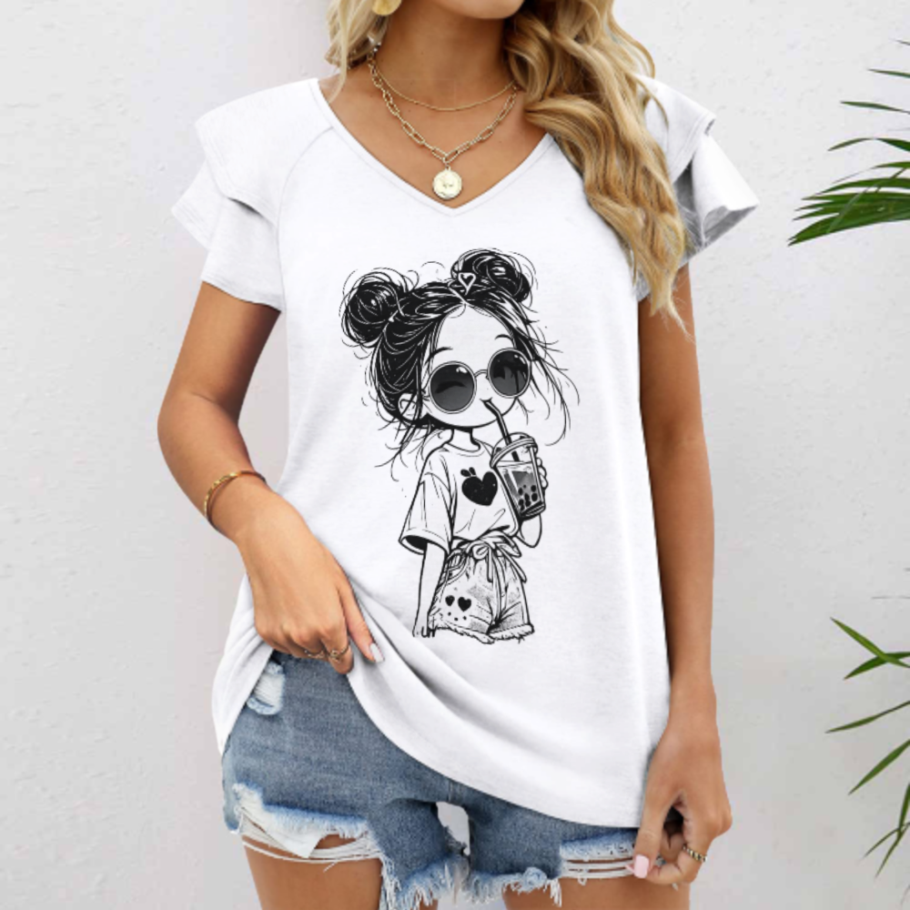 Cute Bubble Tea Girl Graphic Tee – Trendy Kawaii Aesthetic Shirt for Women(z801)