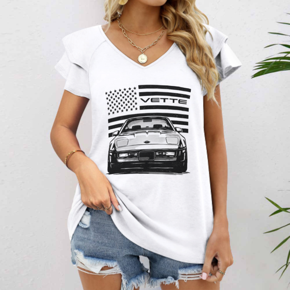 Vintage Corvette Vette American Flag Muscle Car Graphic Tee(z802)