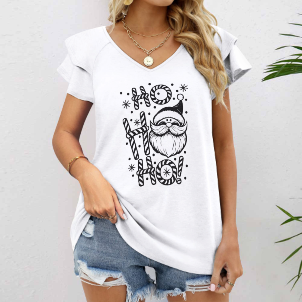 Ho Ho Ho Santa Christmas Graphic Tee – Cute Holiday Candy Cane Shirt for Women(z806)