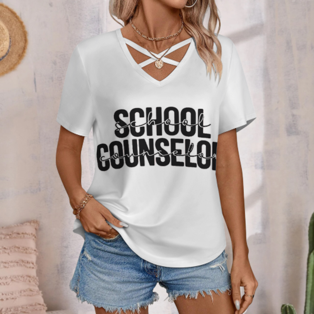 School Counselor Inspirational V-Neck Tee – Minimalist Educator Appreciation Graphic Shirt(z788)