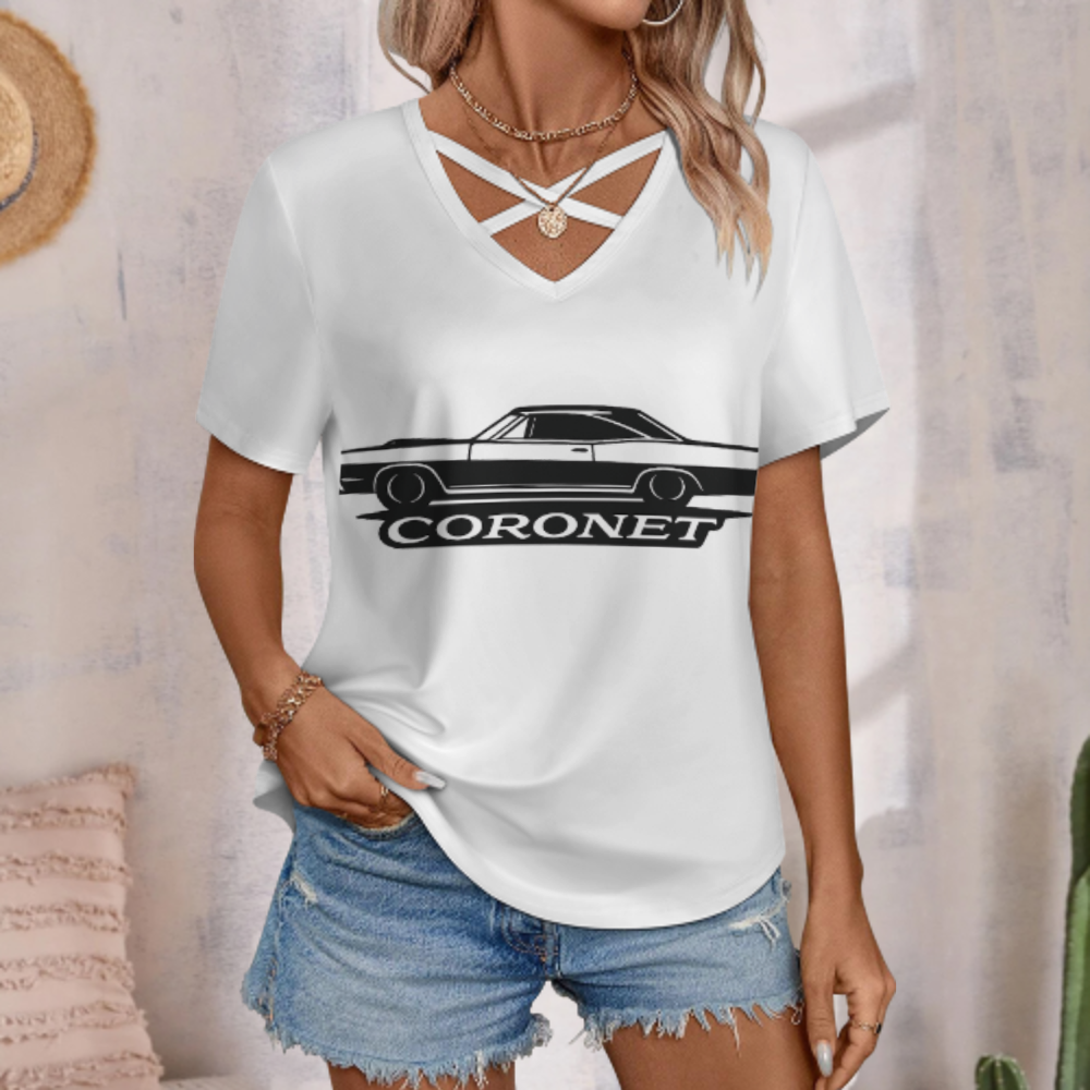 Vintage Coronet Muscle Car Graphic V-Neck Tee – Classic American Car Lover Casual Shirt(z781)