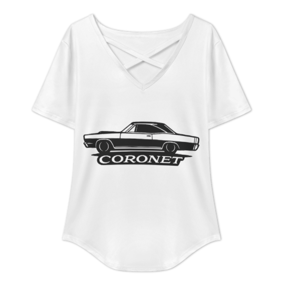 Vintage Coronet Muscle Car Graphic V-Neck Tee – Classic American Car Lover Casual Shirt(z781)