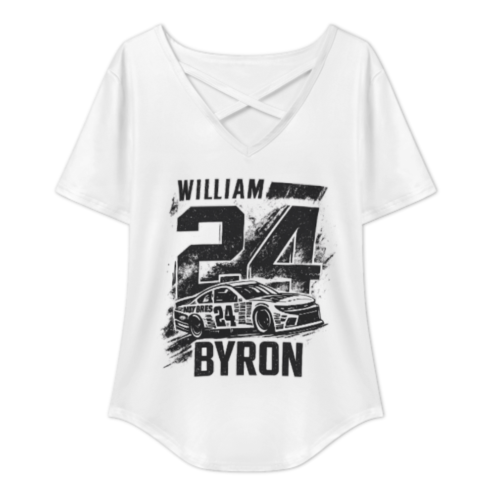 William Byron #24 Racing Graphic V-Neck Tee – Vintage NASCAR Inspired Motorsport Fan Shirt(z784)