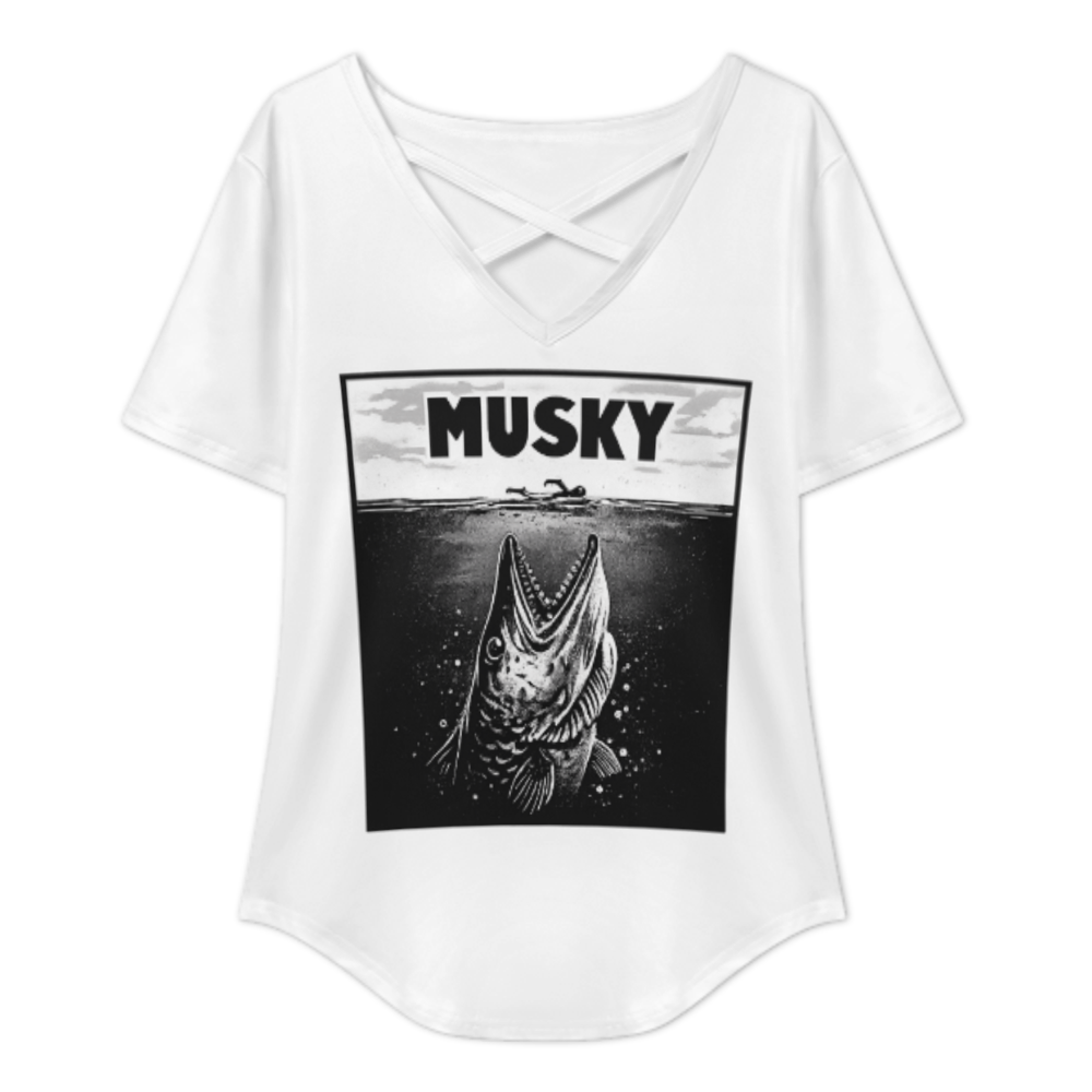 Musky Fishing Vintage Horror Style T-Shirt – Funny Angler Graphic Tee for Fishermen & Lake Lovers(z790)