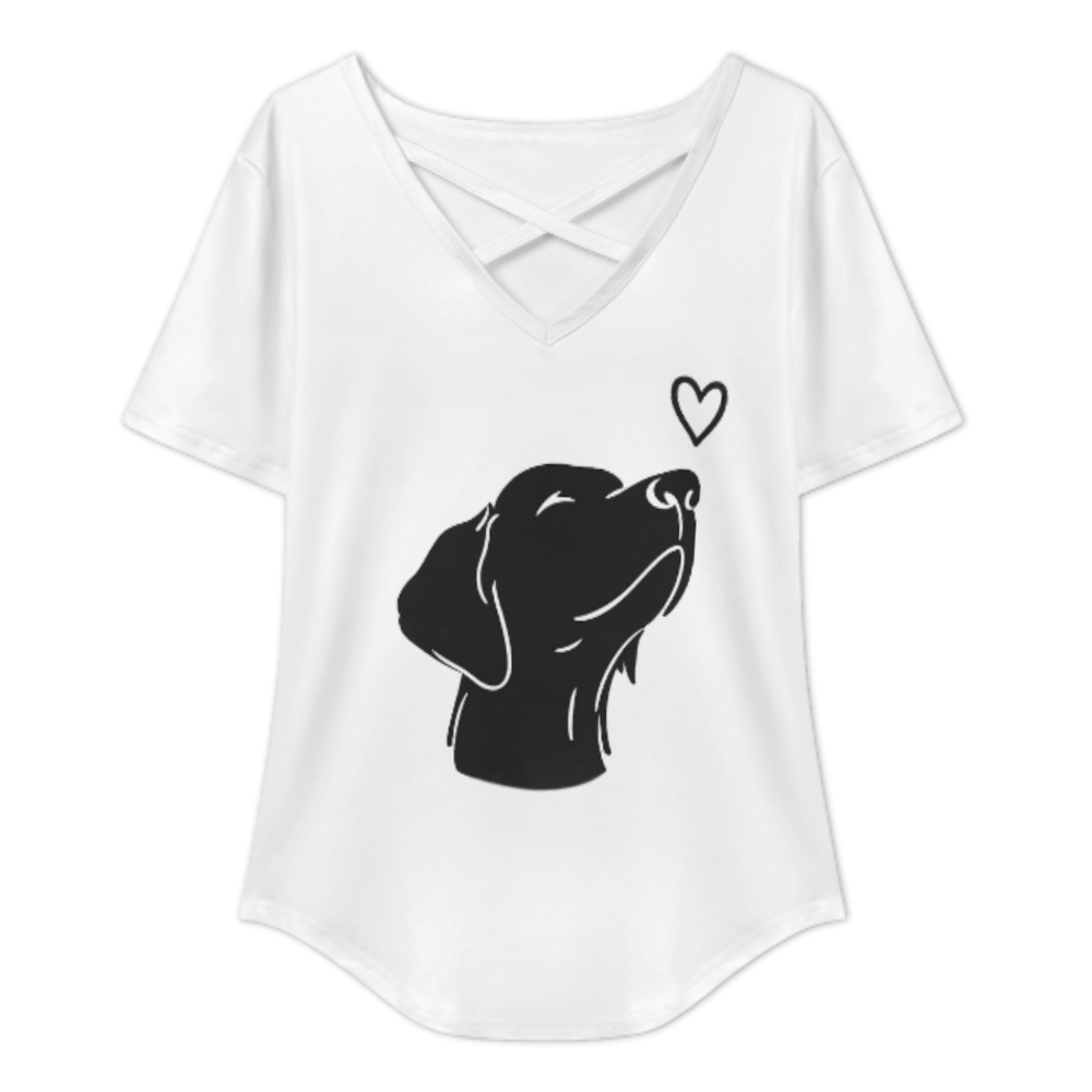 Minimalist Dog Lover Graphic Tee – Cute Puppy Outline Heart Shirt for Women(z785)