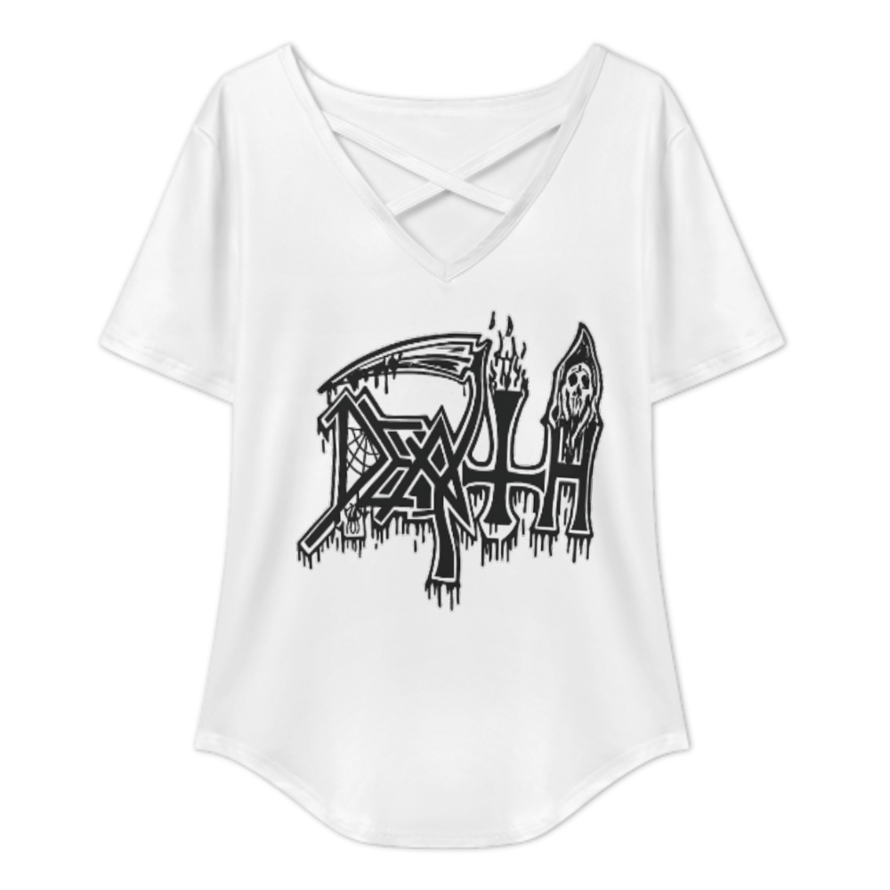 Death Metal Grim Reaper Graphic V-Neck Tee – Gothic Horror Streetwear Casual Shirt(z783)