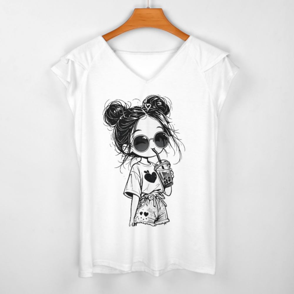 Cute Bubble Tea Girl Graphic Tee – Trendy Kawaii Aesthetic Shirt for Women(z801)