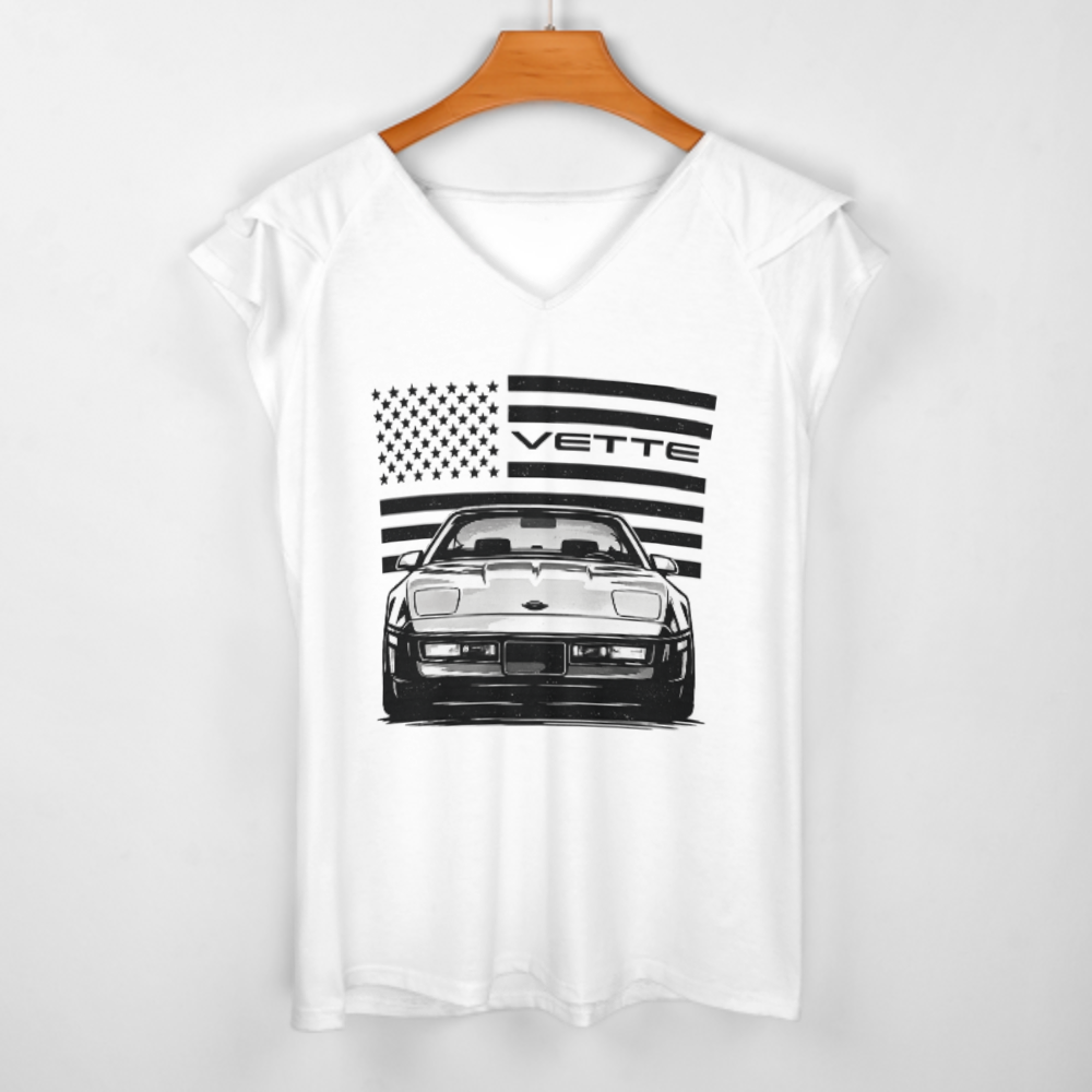 Vintage Corvette Vette American Flag Muscle Car Graphic Tee(z802)