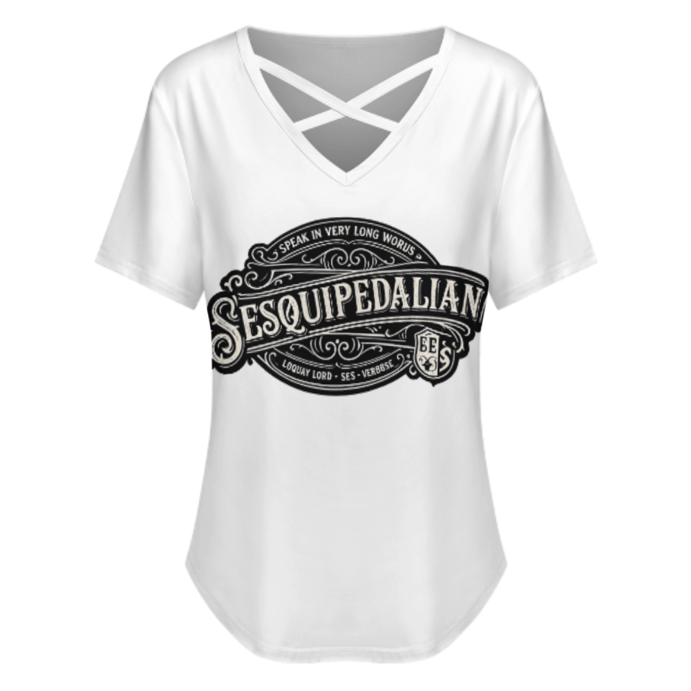Sesquipedalian Vintage Typography V-Neck Tee – Retro Word Lover Graphic Shirt(z789)
