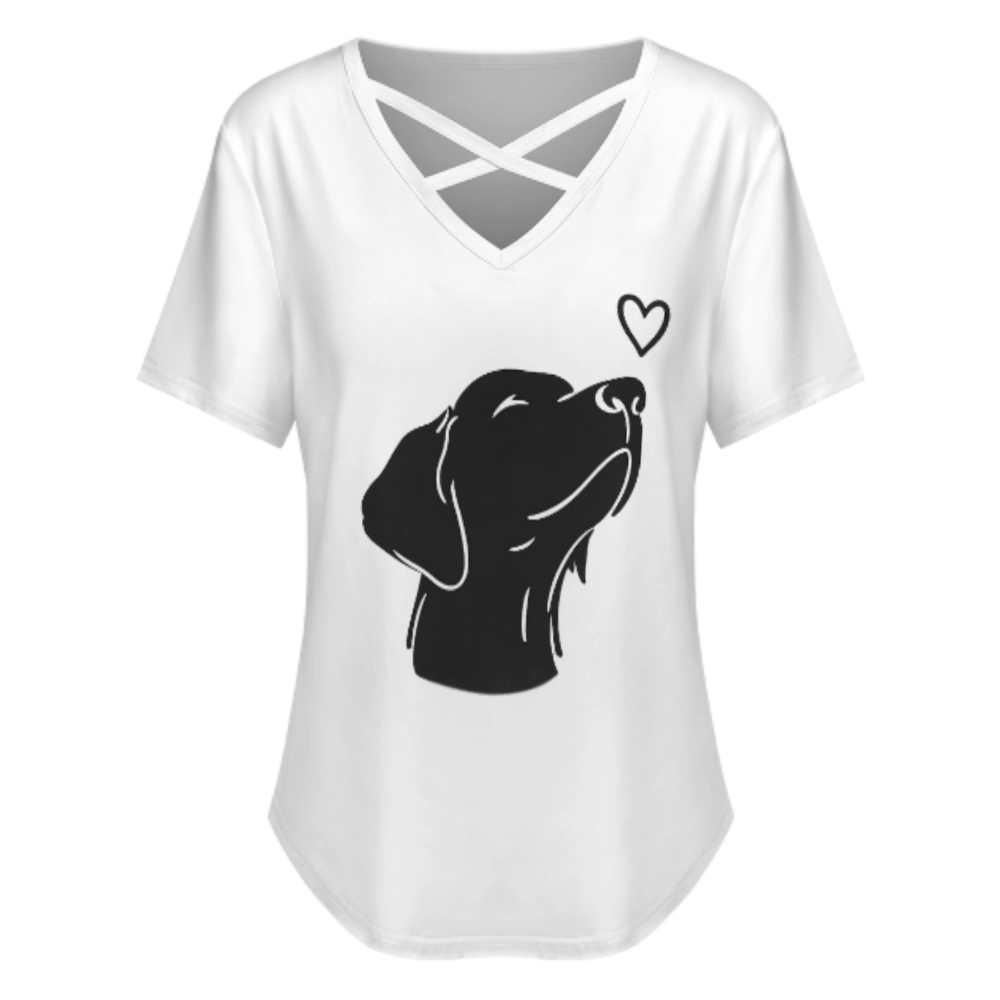 Minimalist Dog Lover Graphic Tee – Cute Puppy Outline Heart Shirt for Women(z785)