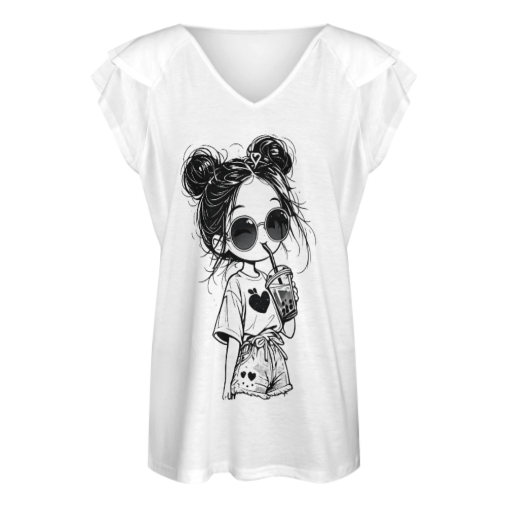 Cute Bubble Tea Girl Graphic Tee – Trendy Kawaii Aesthetic Shirt for Women(z801)