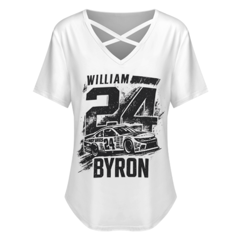 William Byron #24 Racing Graphic V-Neck Tee – Vintage NASCAR Inspired Motorsport Fan Shirt(z784)