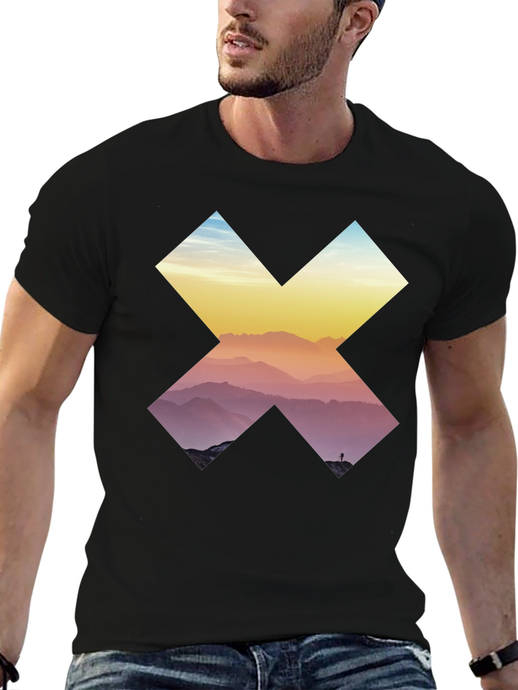 Mountains in Cross Graphic Tee - Black