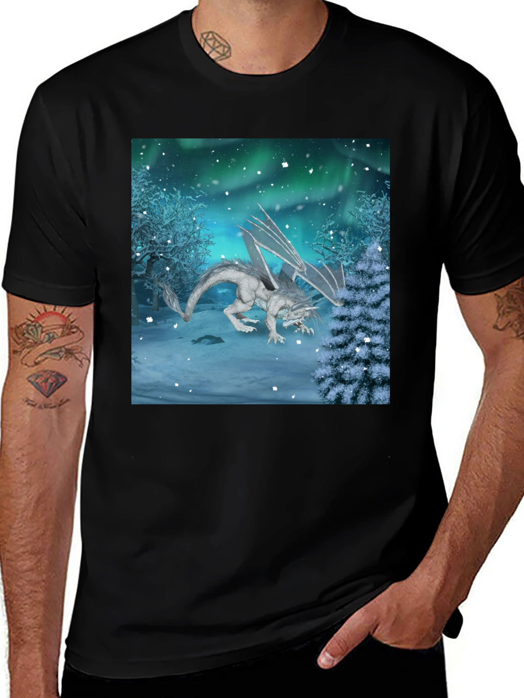 Winter Dragon Graphic Tee - Mens Black T-Shirt