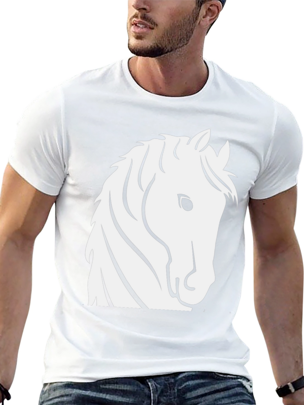 Black T-Shirt with White Horse Head Design