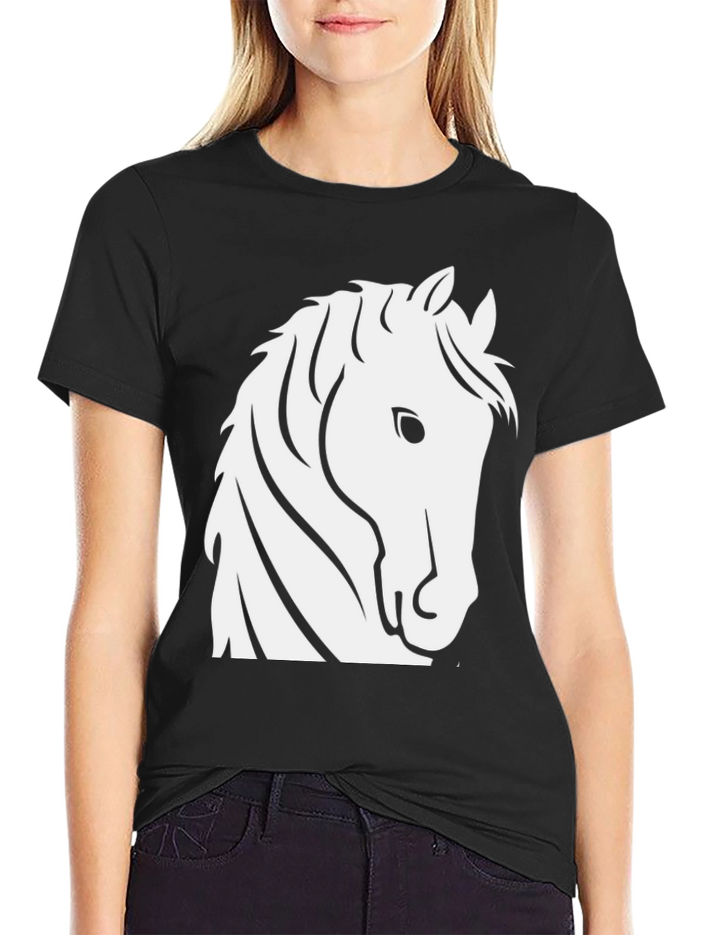 Black T-Shirt with White Horse Head Design