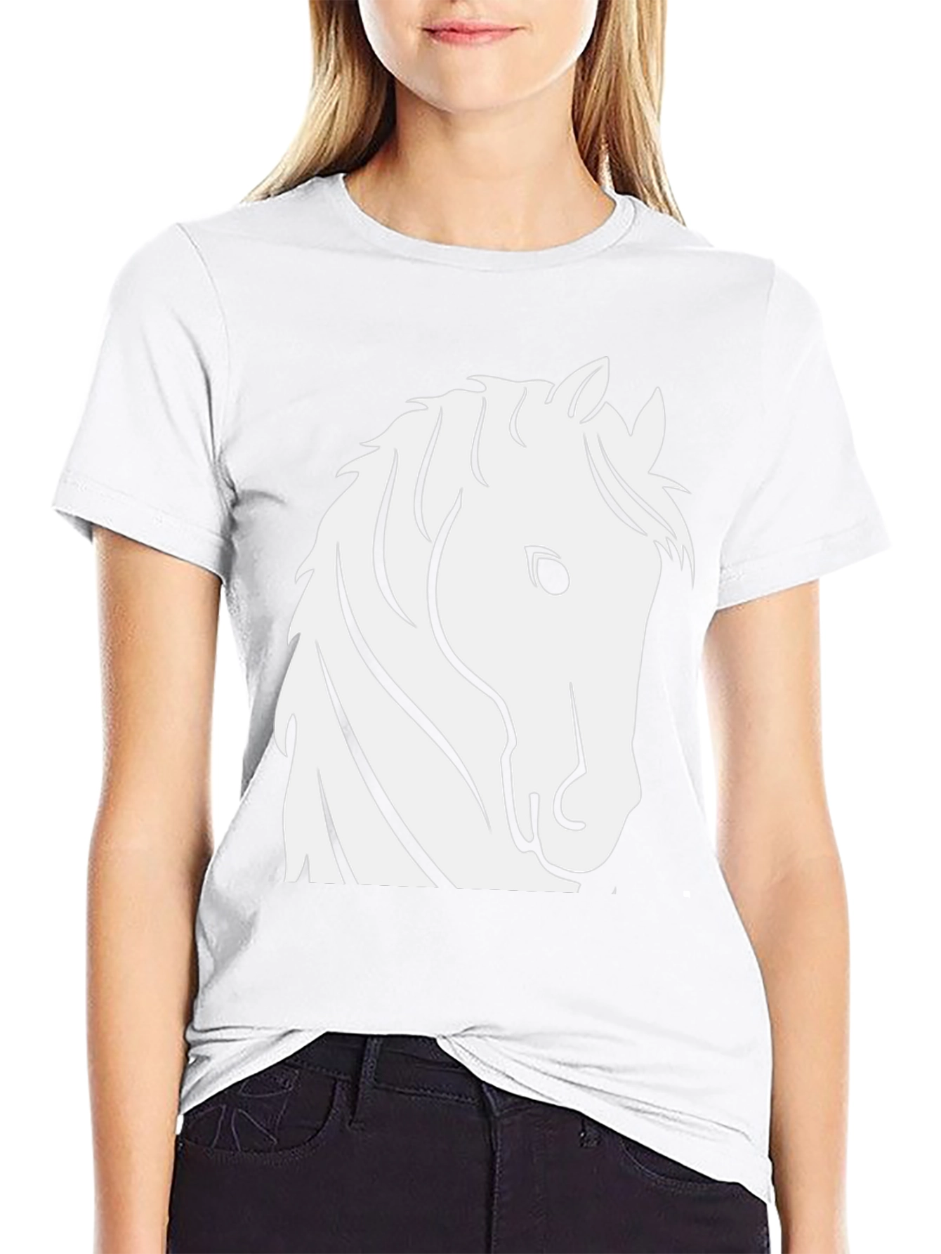 Black T-Shirt with White Horse Head Design