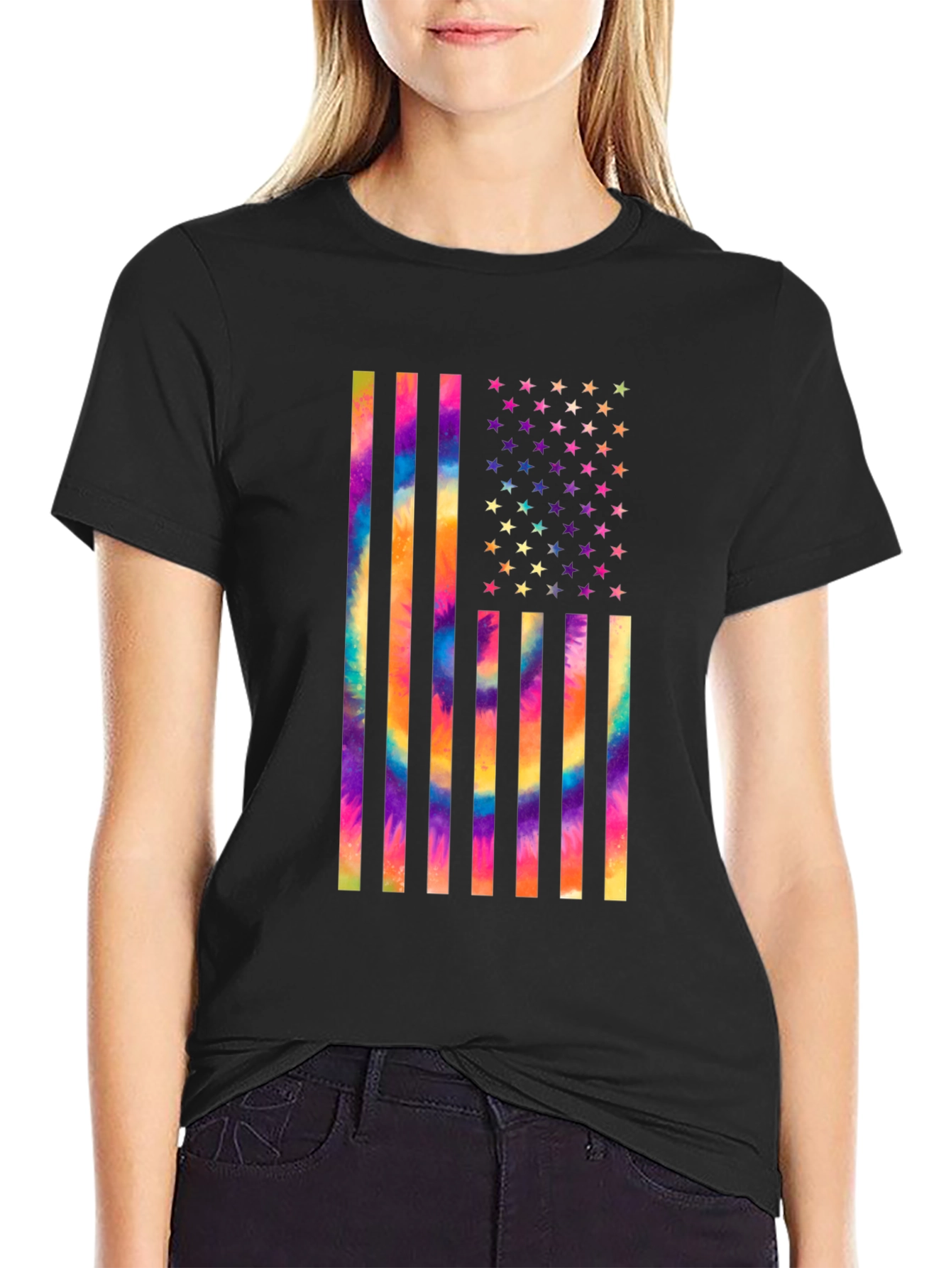Tie-Dye USA Flag Graphic T-Shirt