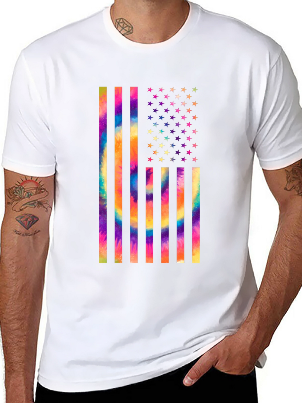 Tie-Dye USA Flag Graphic T-Shirt