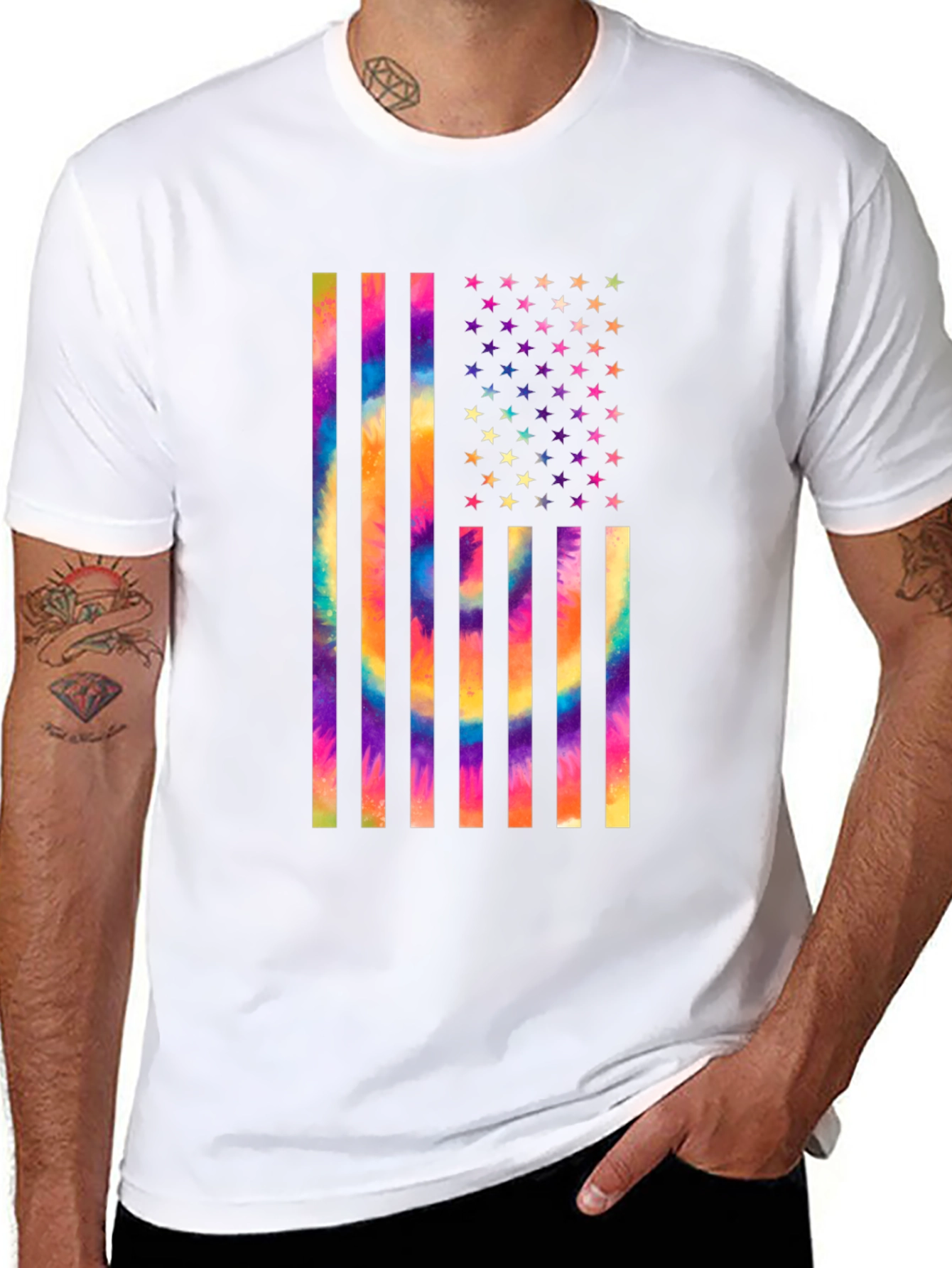 Tie-Dye USA Flag Graphic T-Shirt