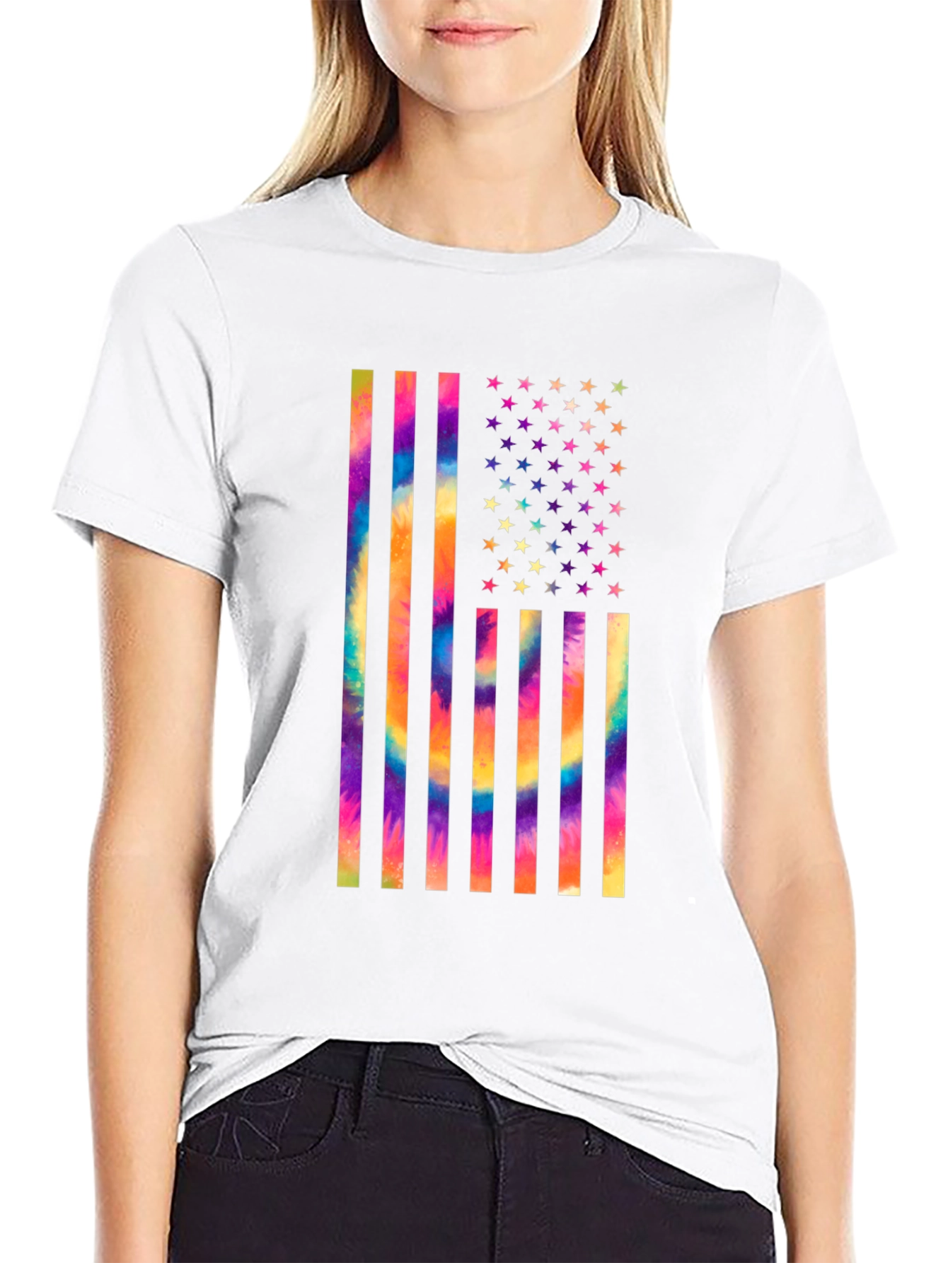 Tie-Dye USA Flag Graphic T-Shirt