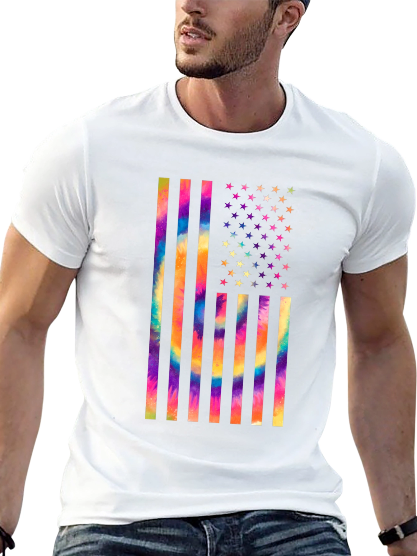 Tie-Dye USA Flag Graphic T-Shirt
