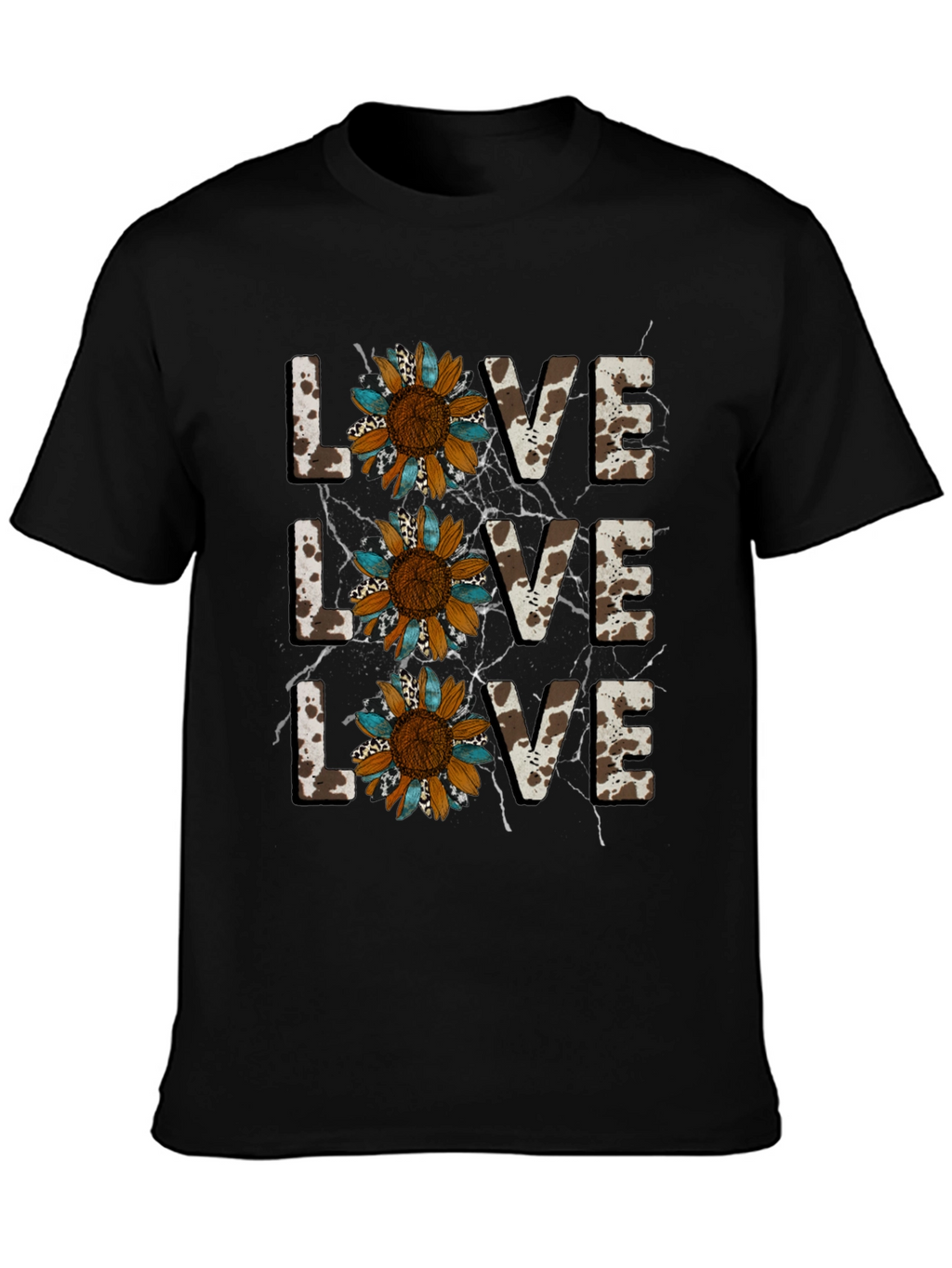 Live Love Sunflower Cow Print Graphic Tee