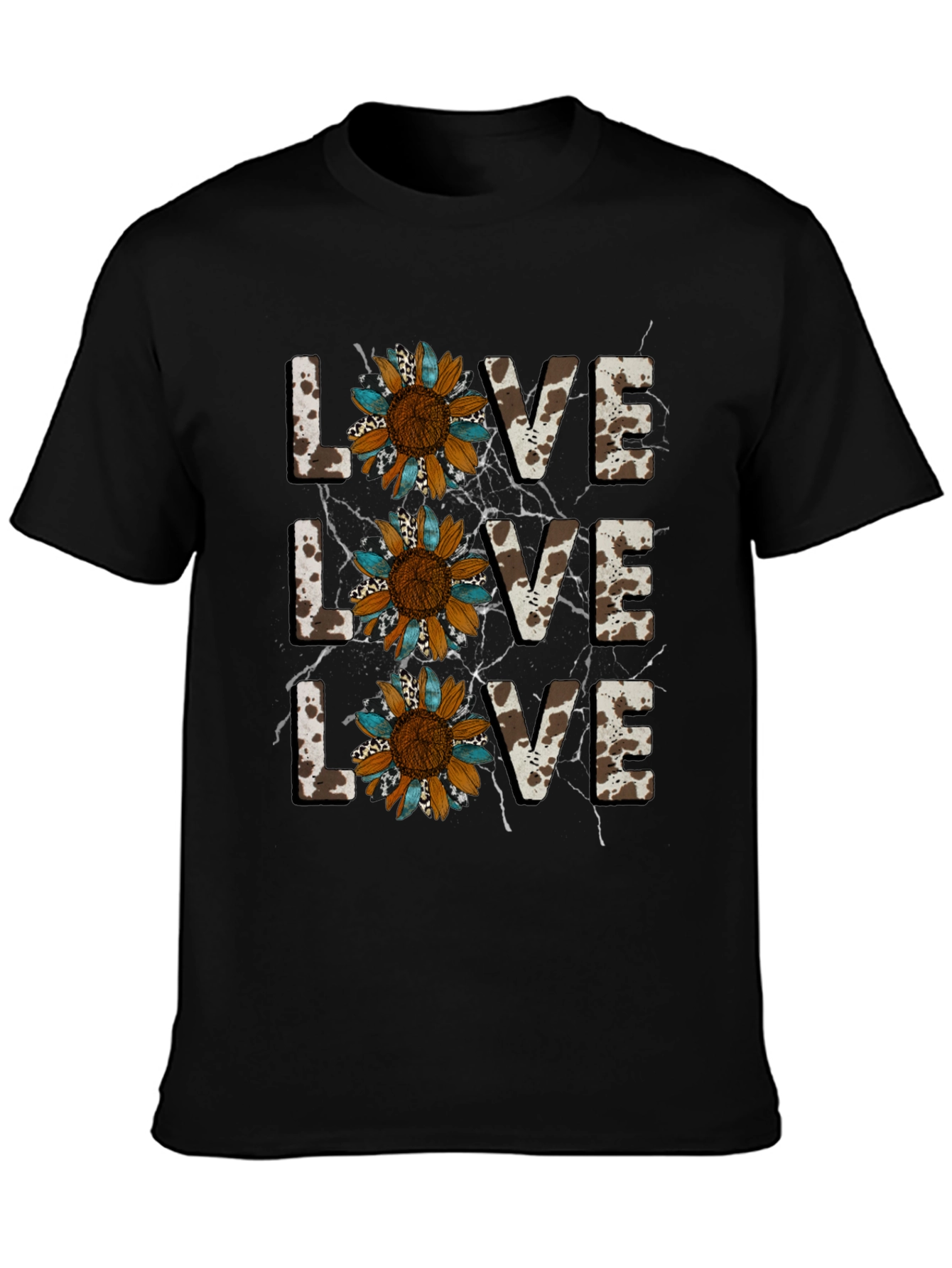 Live Love Sunflower Cow Print Graphic Tee