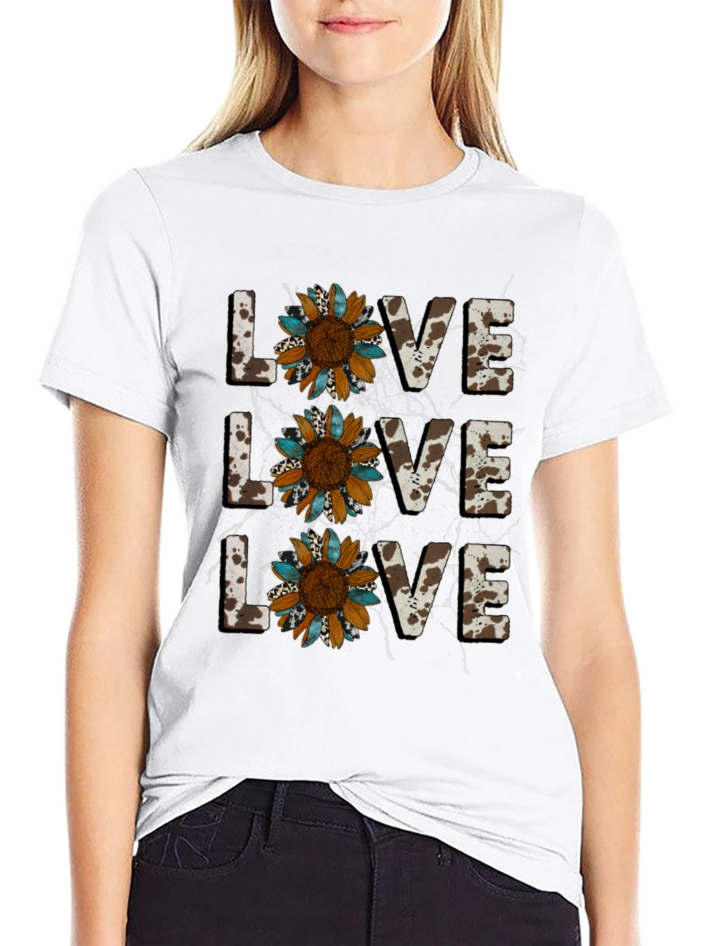 Live Love Sunflower Cow Print Graphic Tee