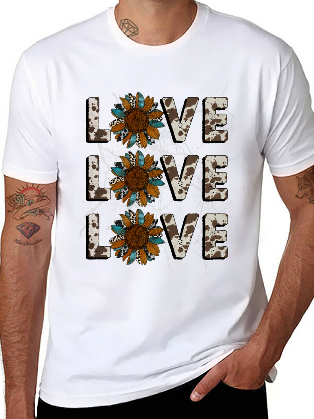 Live Love Sunflower Cow Print Graphic Tee