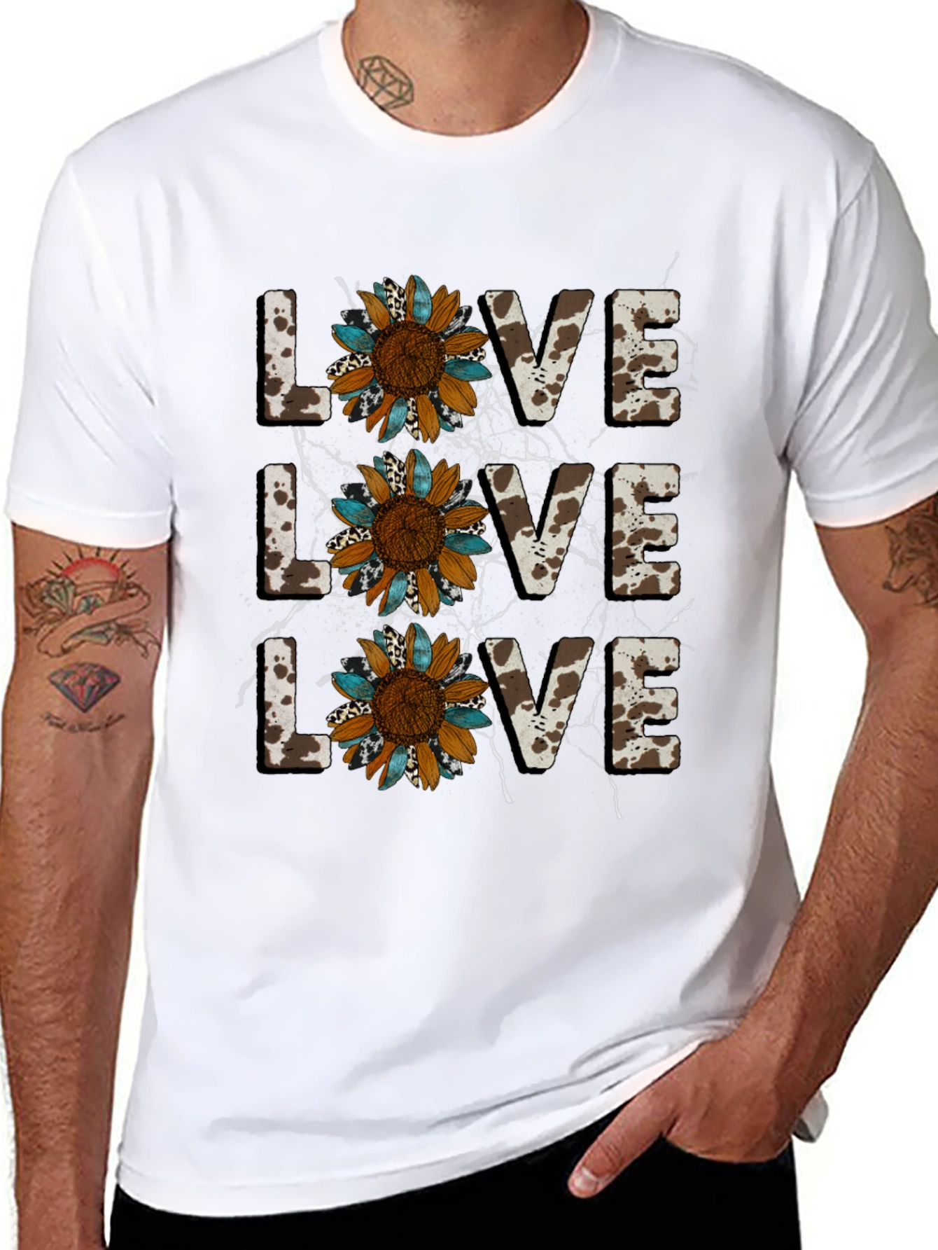 Live Love Sunflower Cow Print Graphic Tee