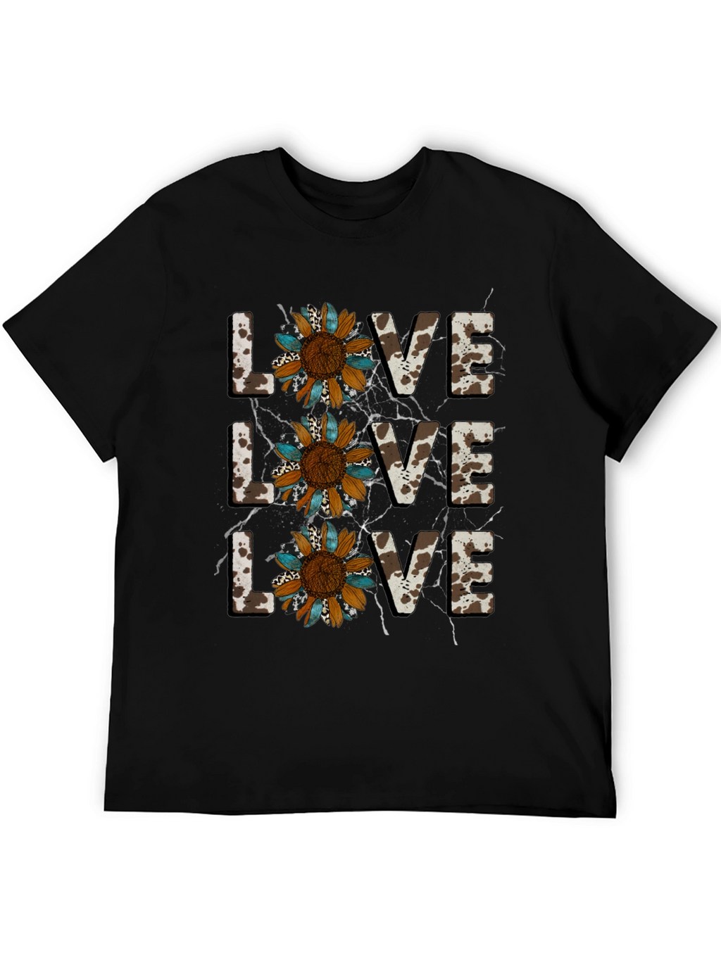 Live Love Sunflower Cow Print Graphic Tee