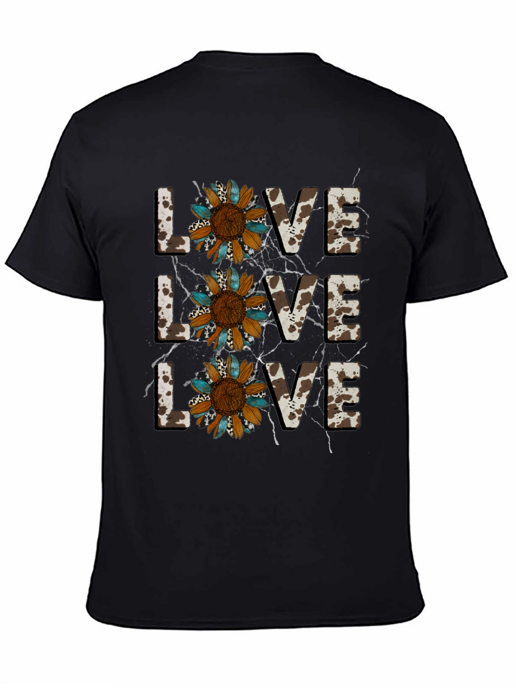 Live Love Sunflower Cow Print Graphic Tee